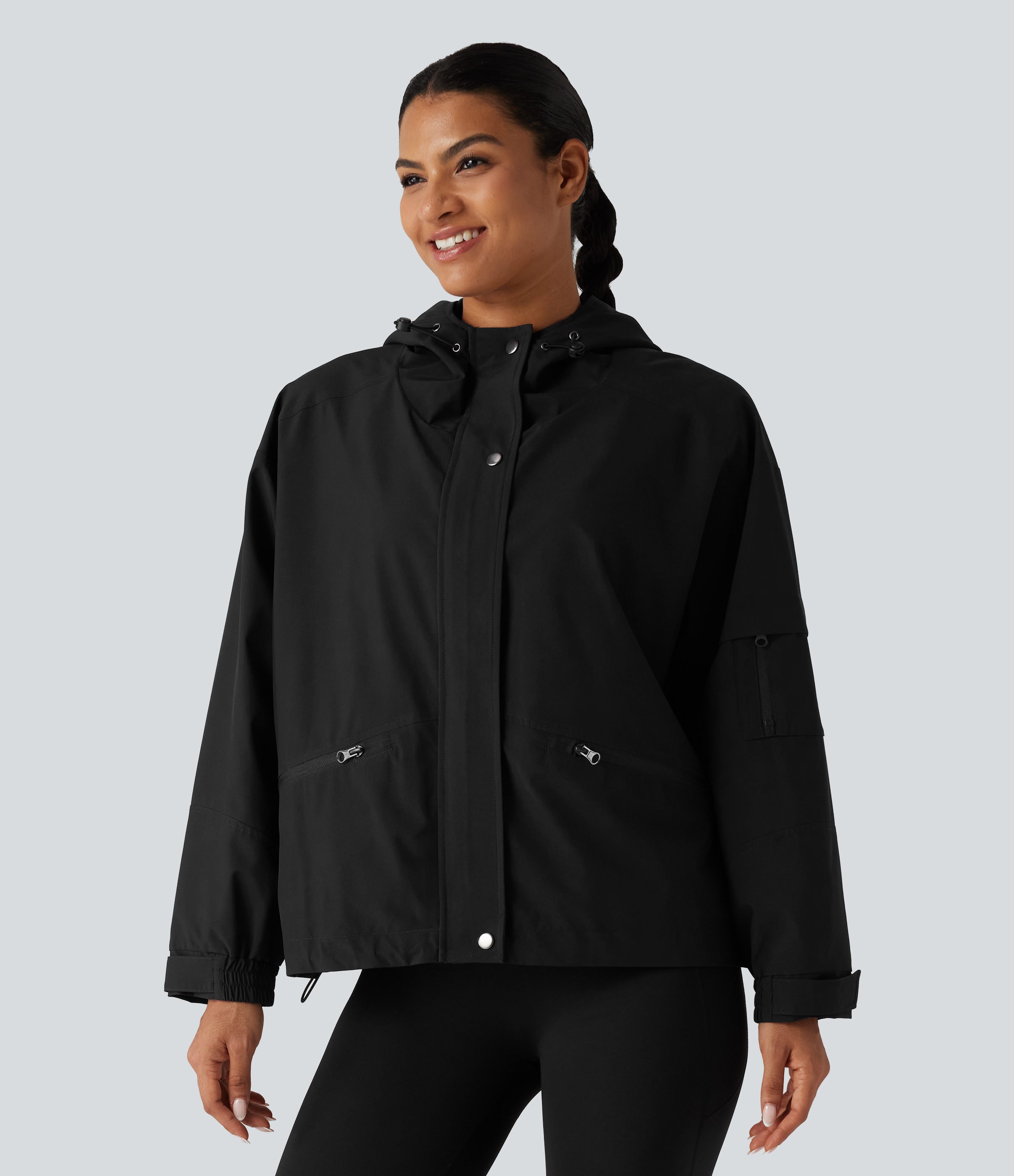 Hooded Drawstring Long Sleeve Casual Jacket with Pockets