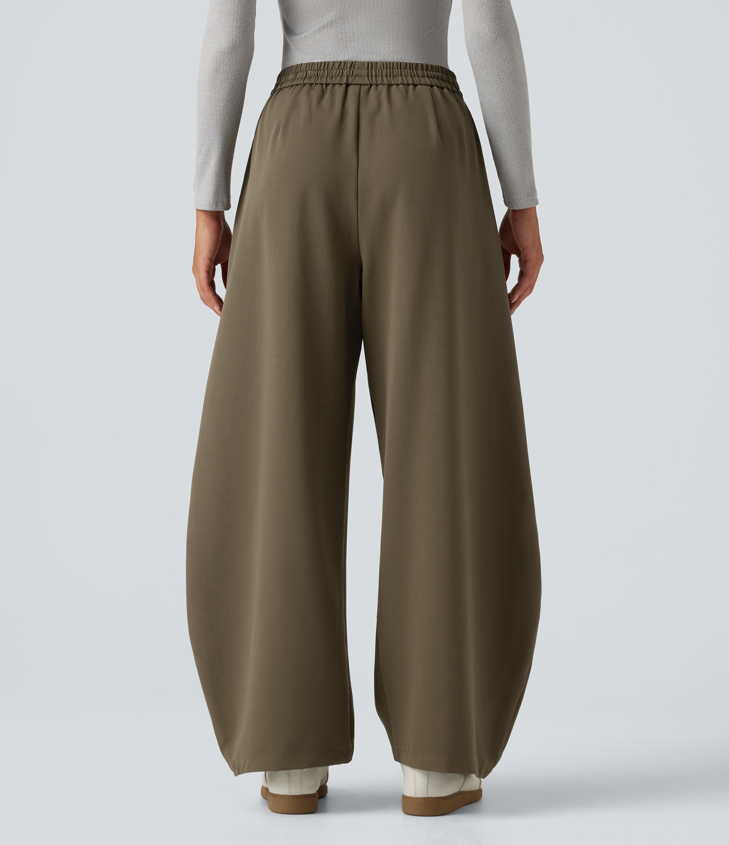 Forest Wild Brown High Waisted Drawstring Barrel Leg Work Pants with Pockets / 2