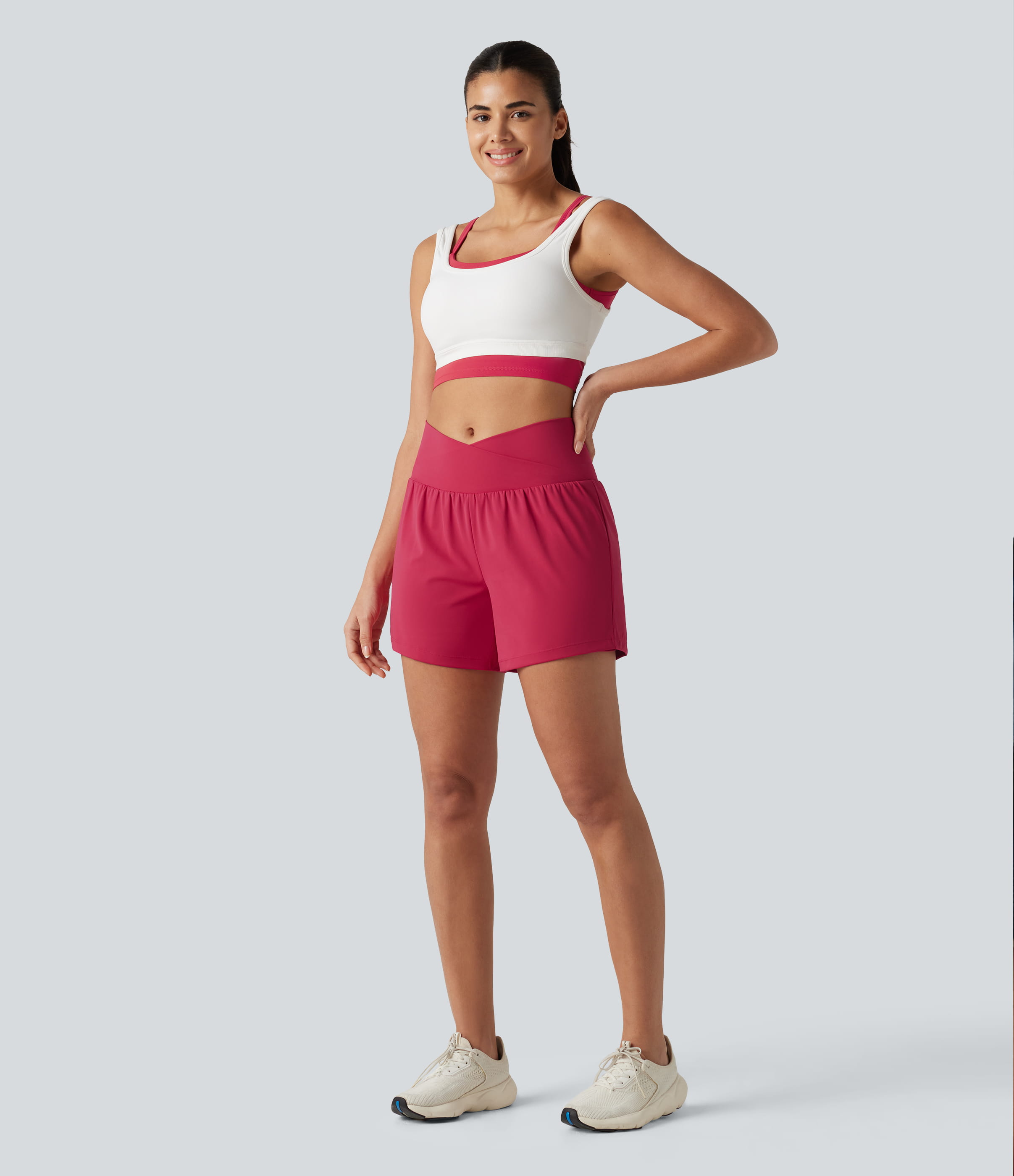 SoftlyZero™ Airy Crossover High Waisted 2-in-1 InstantCool Yoga Shorts 5'' with Pockets