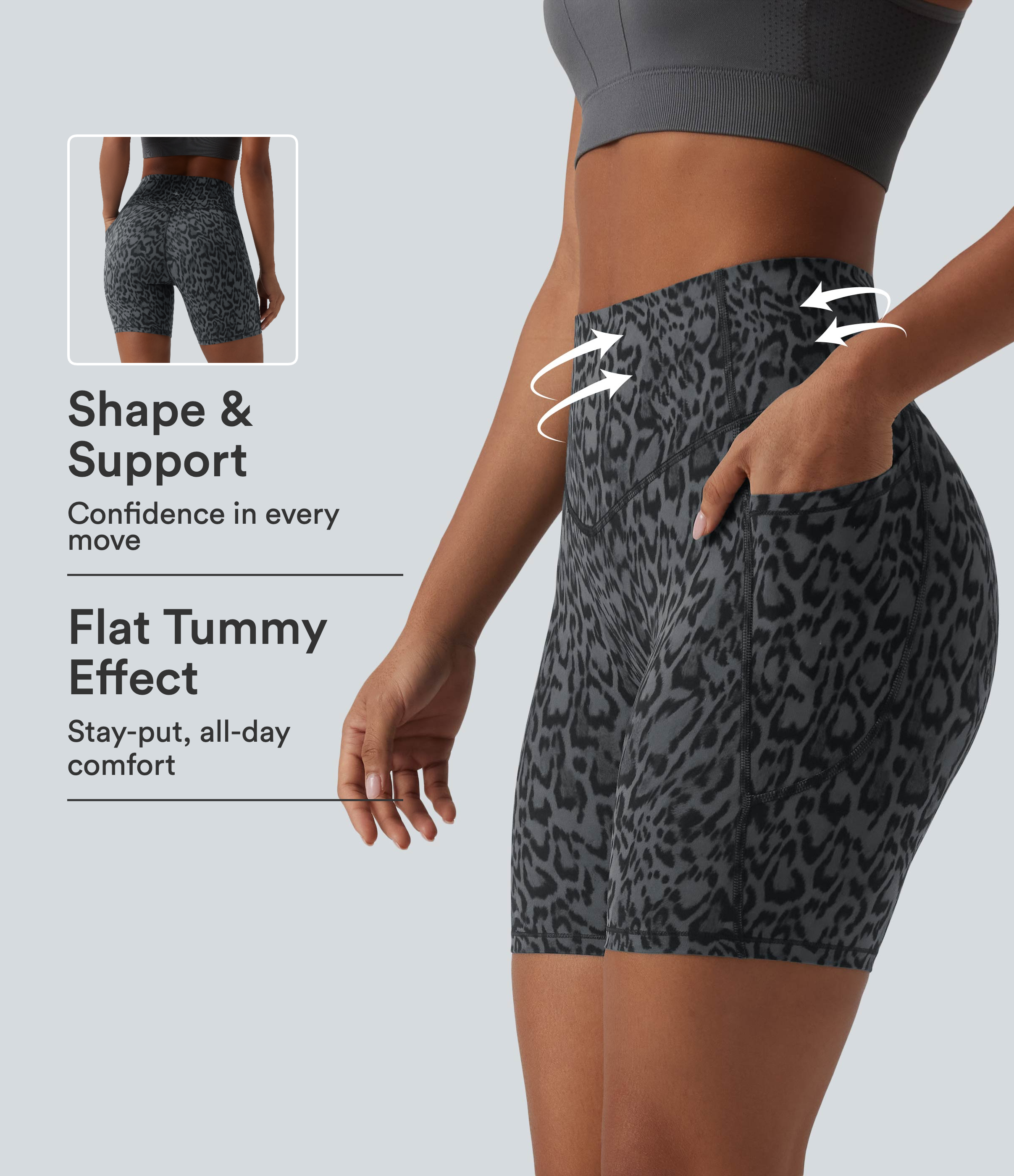 Halara UltraSculpt™ Leopard Print High Waisted Tummy Control Training Bike Running Shorts 7'' with Pockets