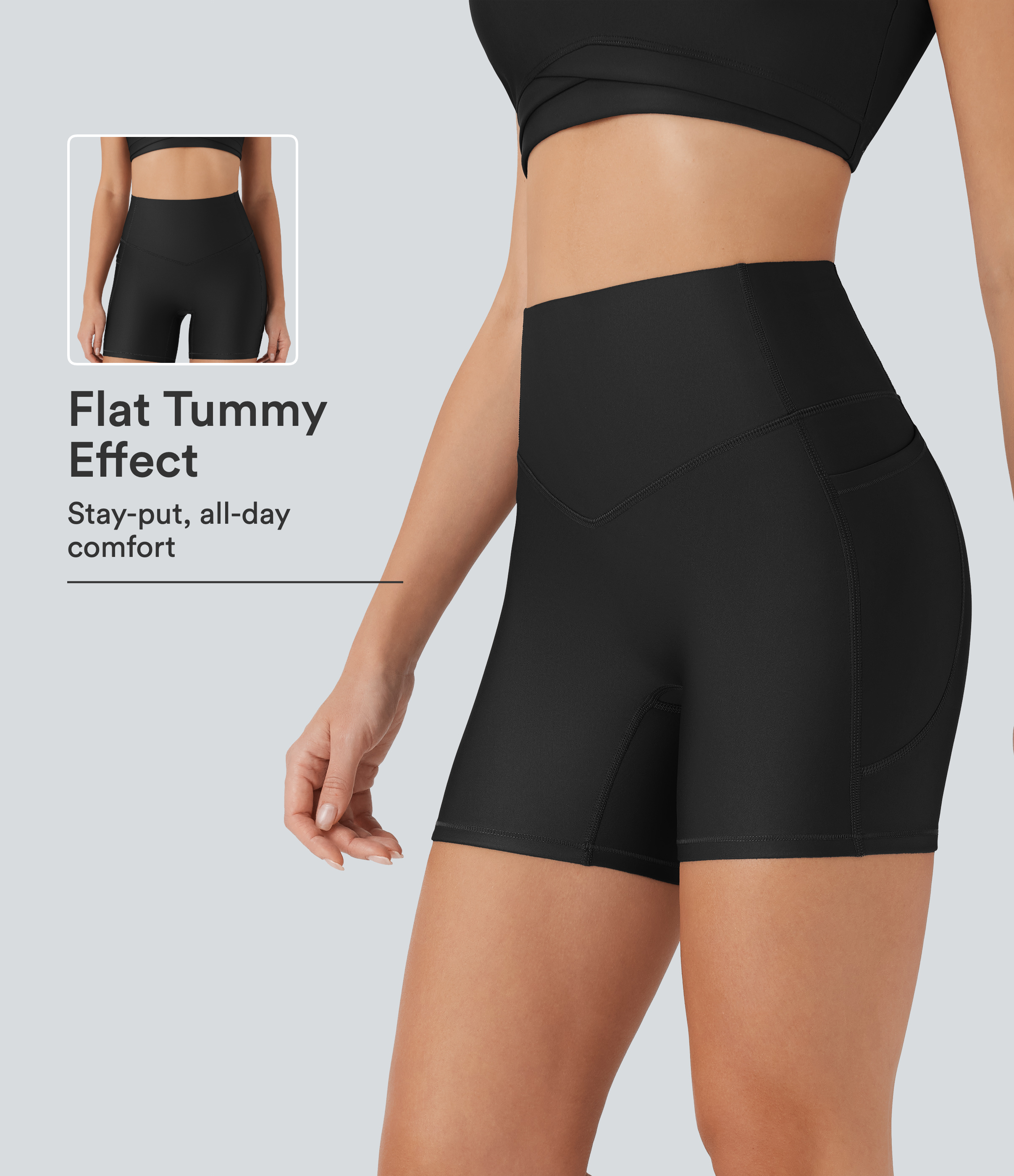 High Waisted Tummy Control Pocket Sheen Running Bike Shorts 5''