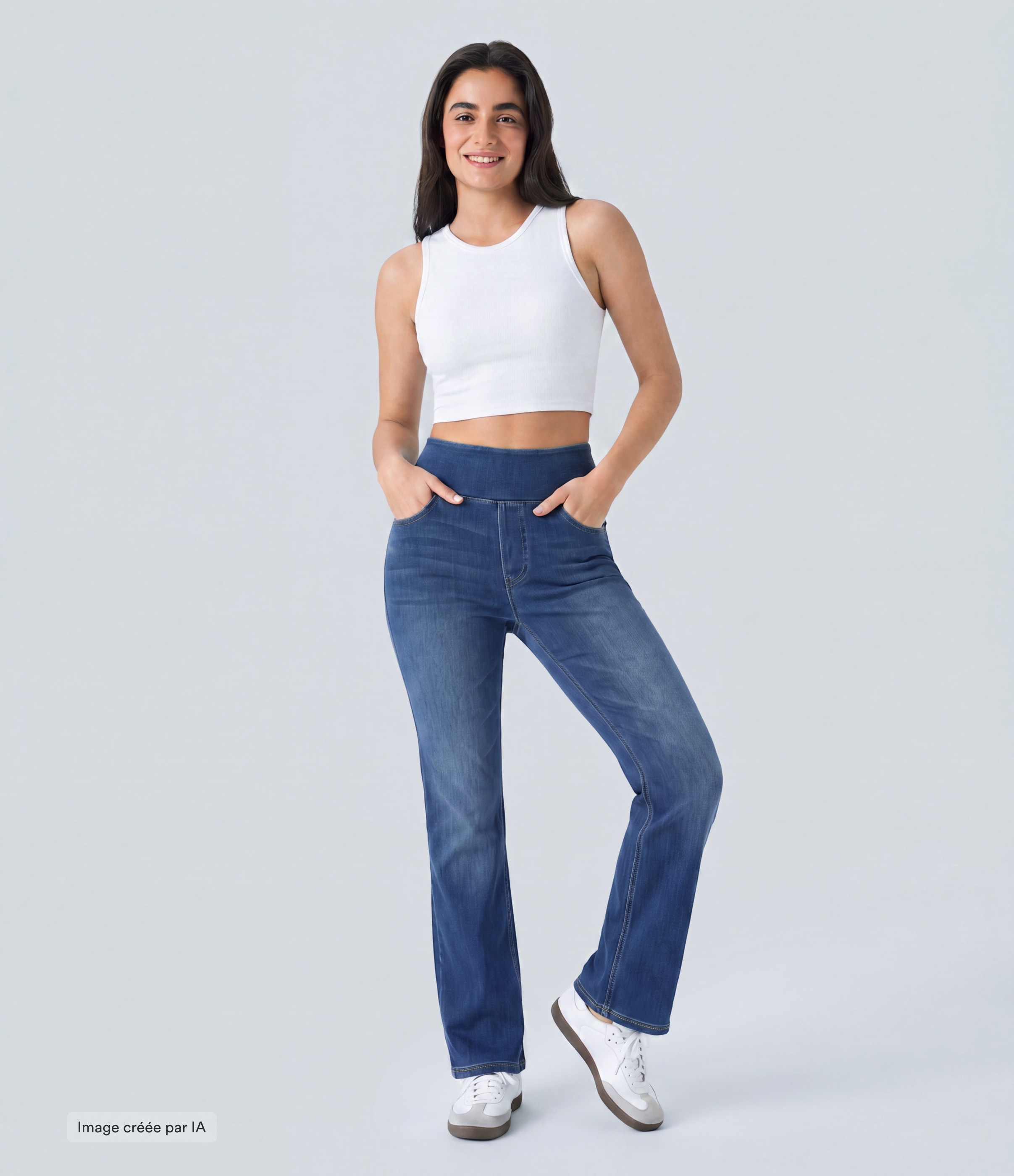 Halara Flex™ Jean bootcut décontracté extensible délavé taille haute à poches multiples