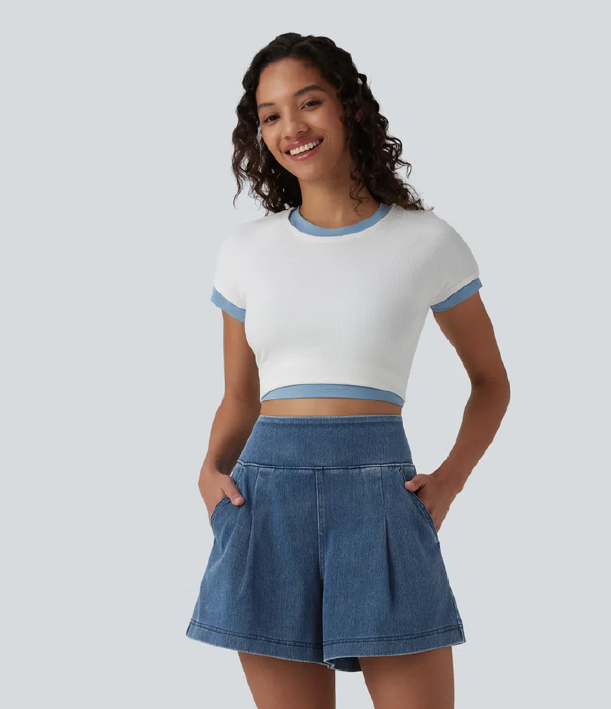 Short en jean ample Halara Flex™ taille haute décontracté avec poches