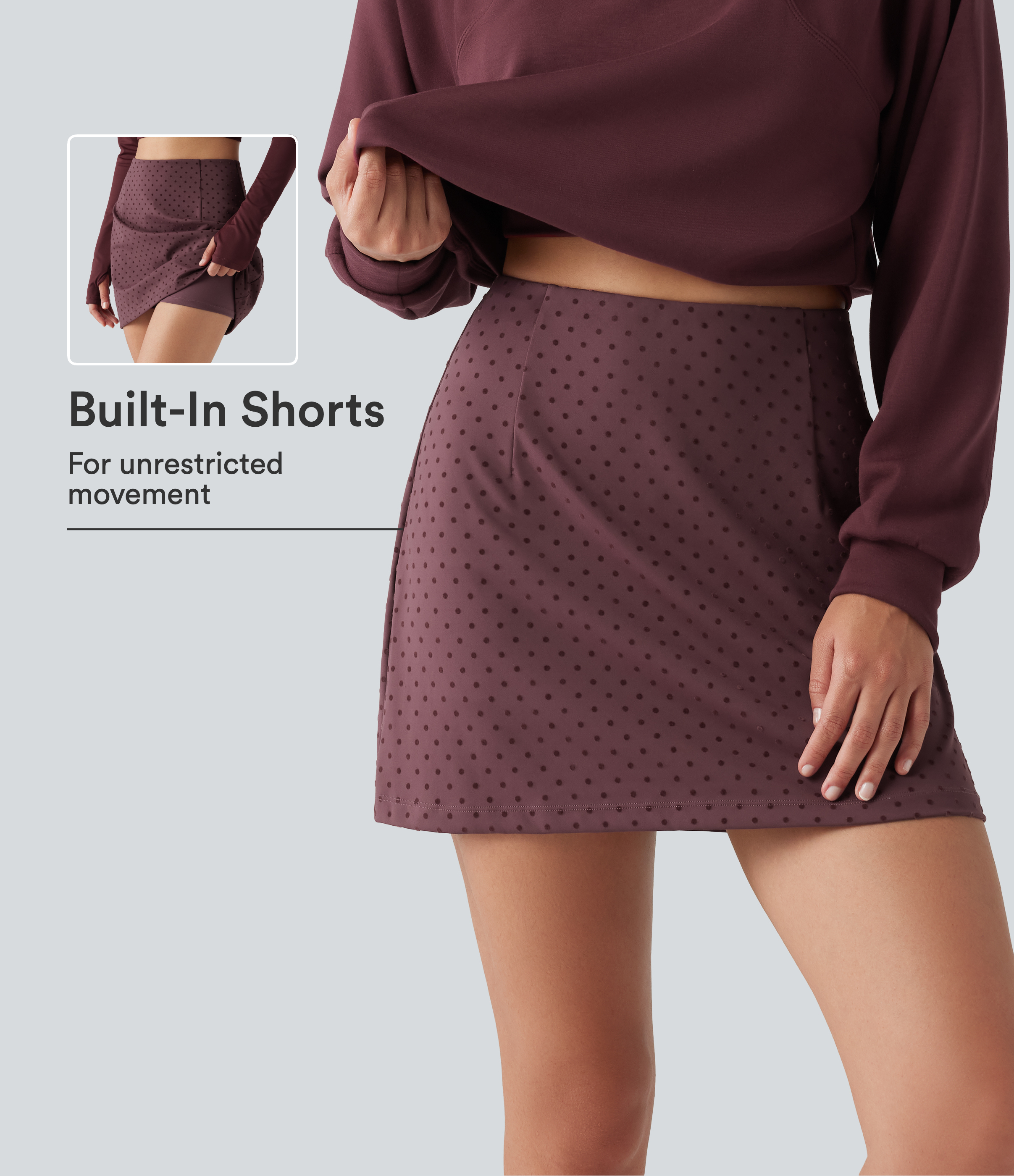 Lässiger 2-in-1 Minirock aus Samt mit hohem Bund und Polka-Dots