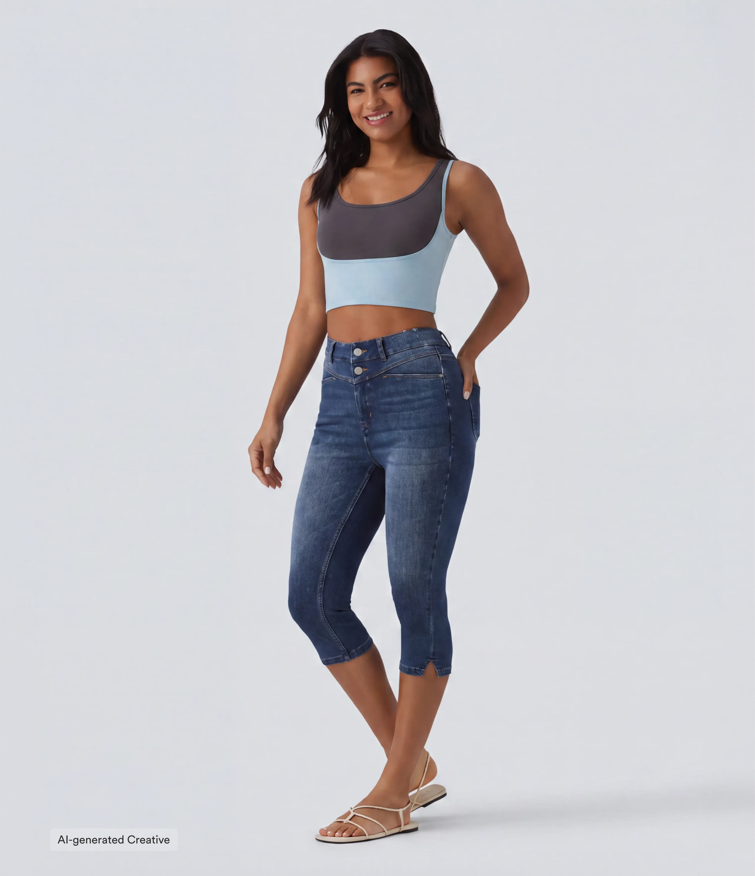 Halara Flex™ High Waisted Split Capri Casual Slim Jeans with Pockets