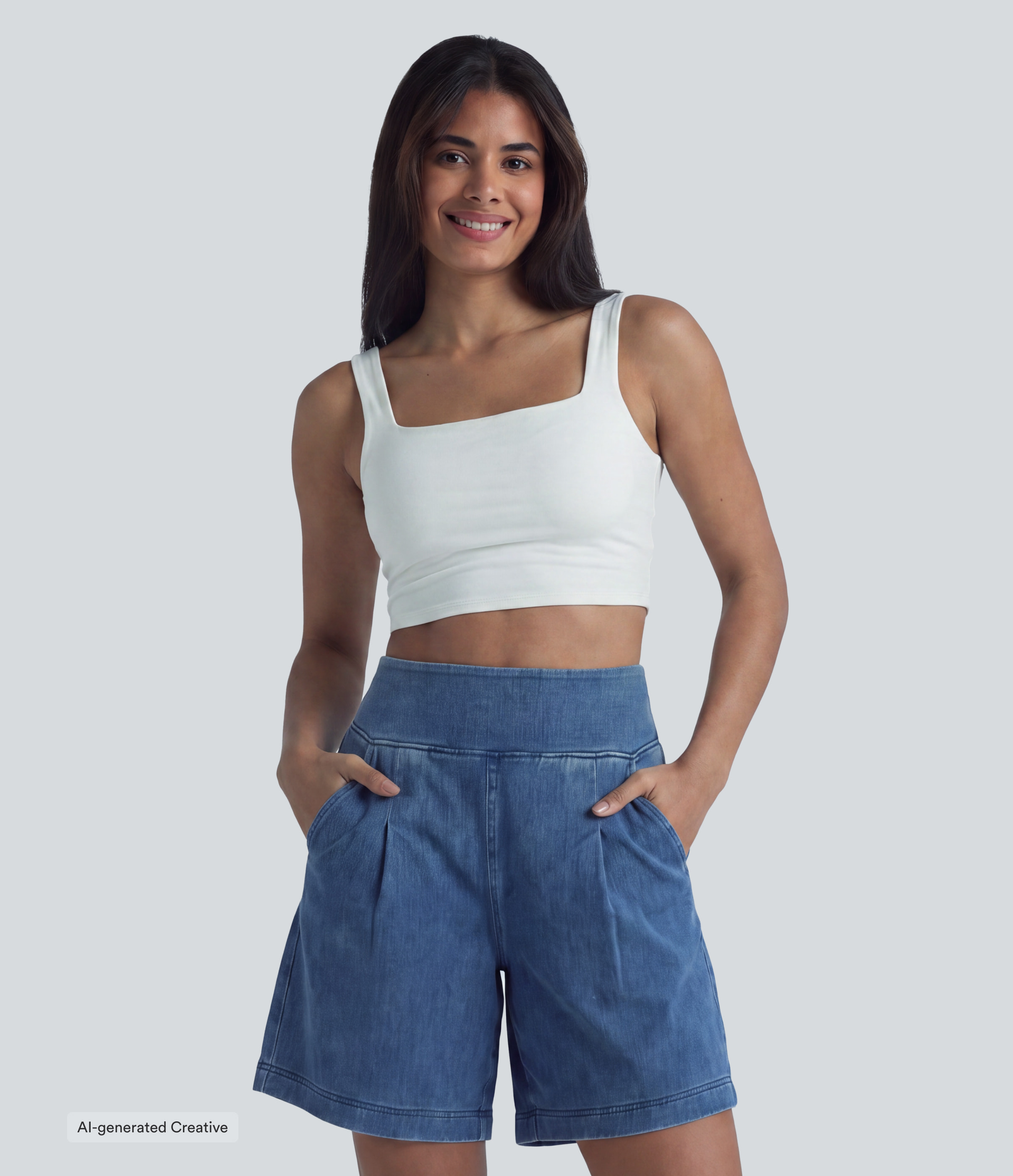 Halara Flex™ High Waisted Denim Casual Baggy Bermuda Shorts 7'' with Pockets
