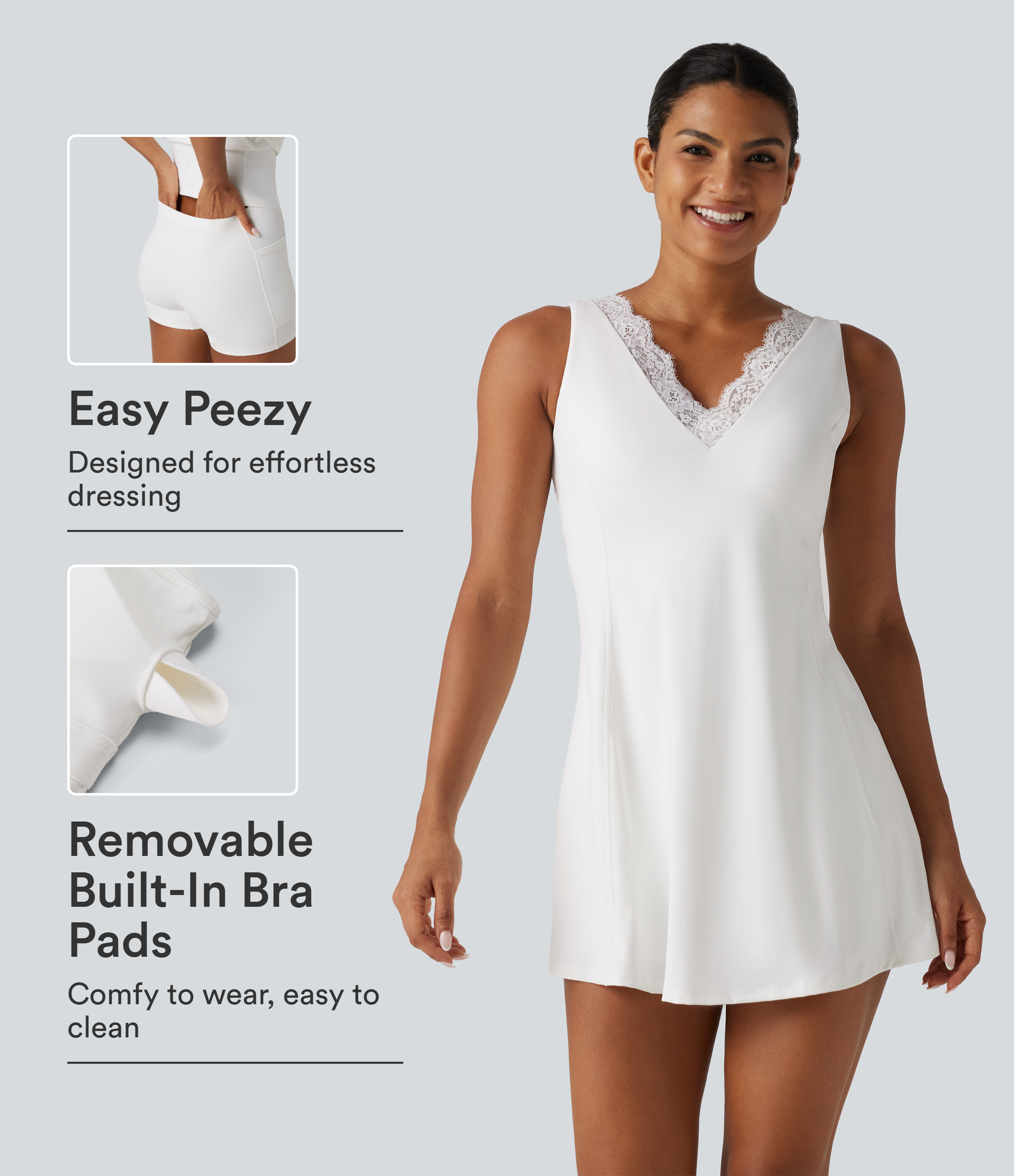 SoftlyZero™ Plush V Neck Built-in Bra Contrast Lace 2-in-1 Mini Yoga Active Dress with Pockets-Easy Peezy Edition