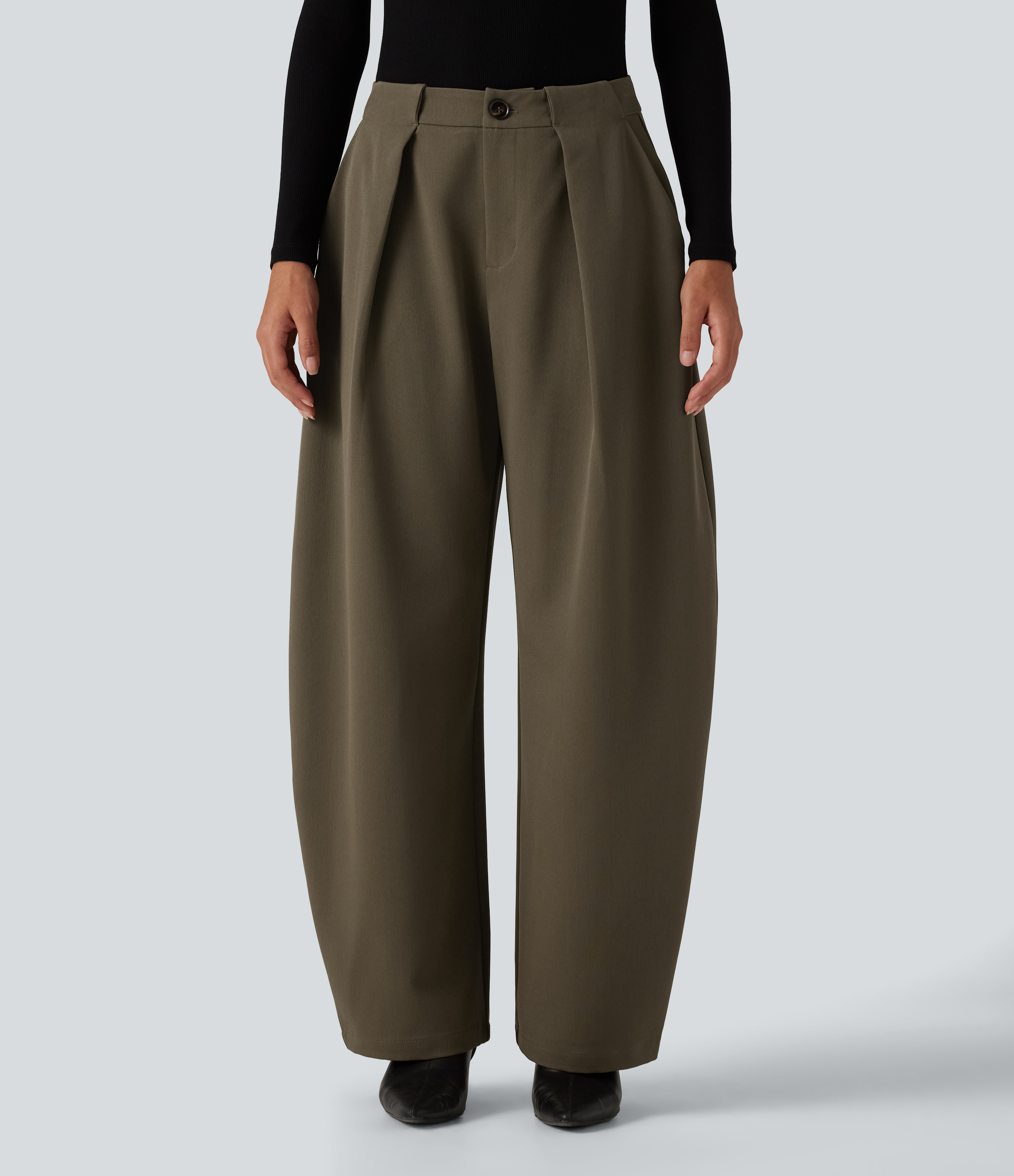 Pantalon de bureau coupe barrel taille haute avec poches