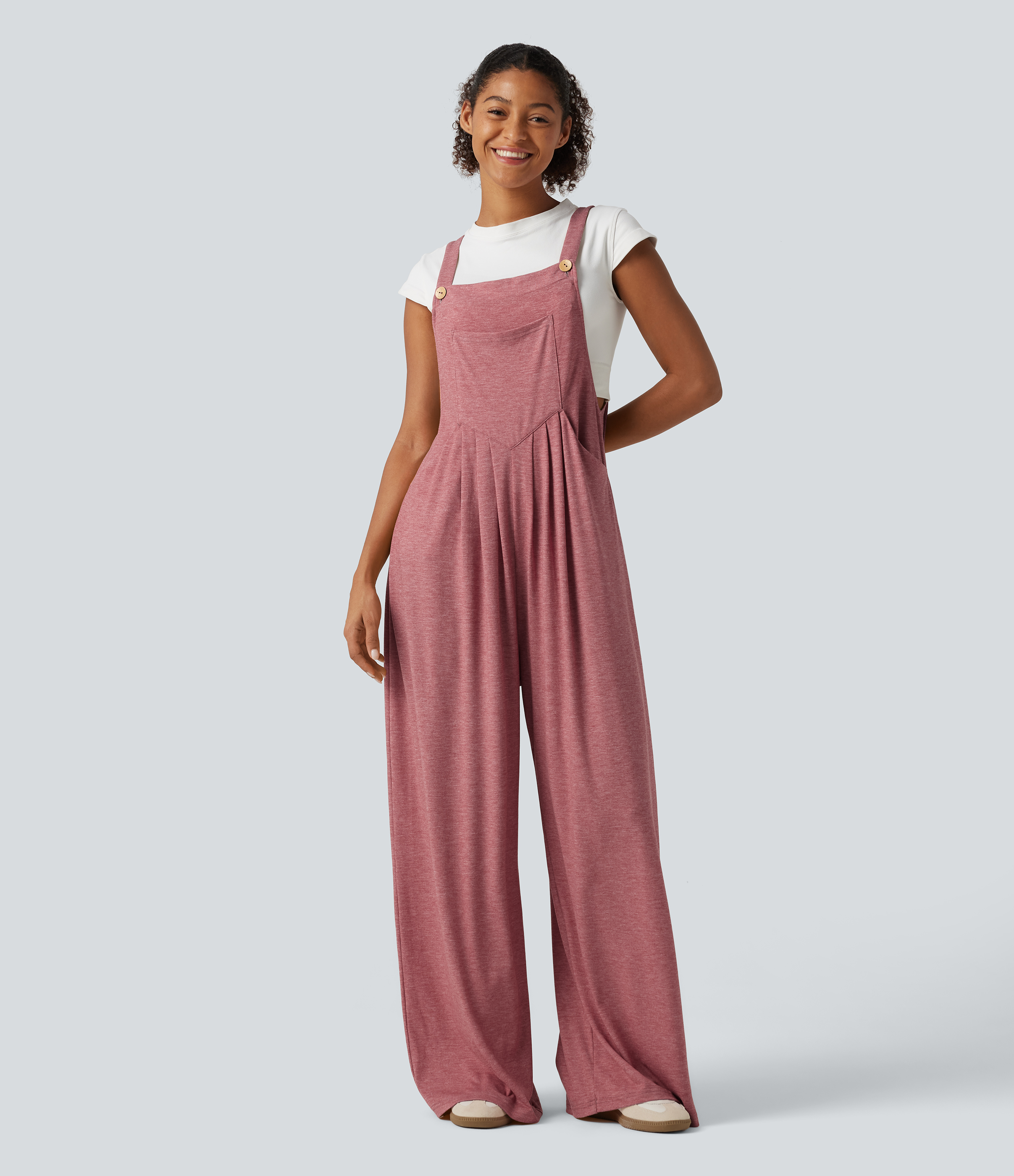 Heathered Casual Overalls with Pockets