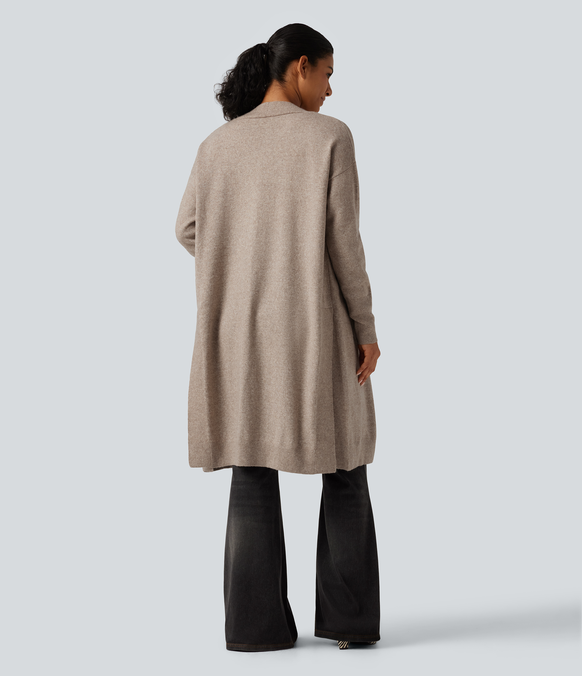 Doeskin Cardigan décontracté à manches longues, ouvert sur le devant, avec poches / 2