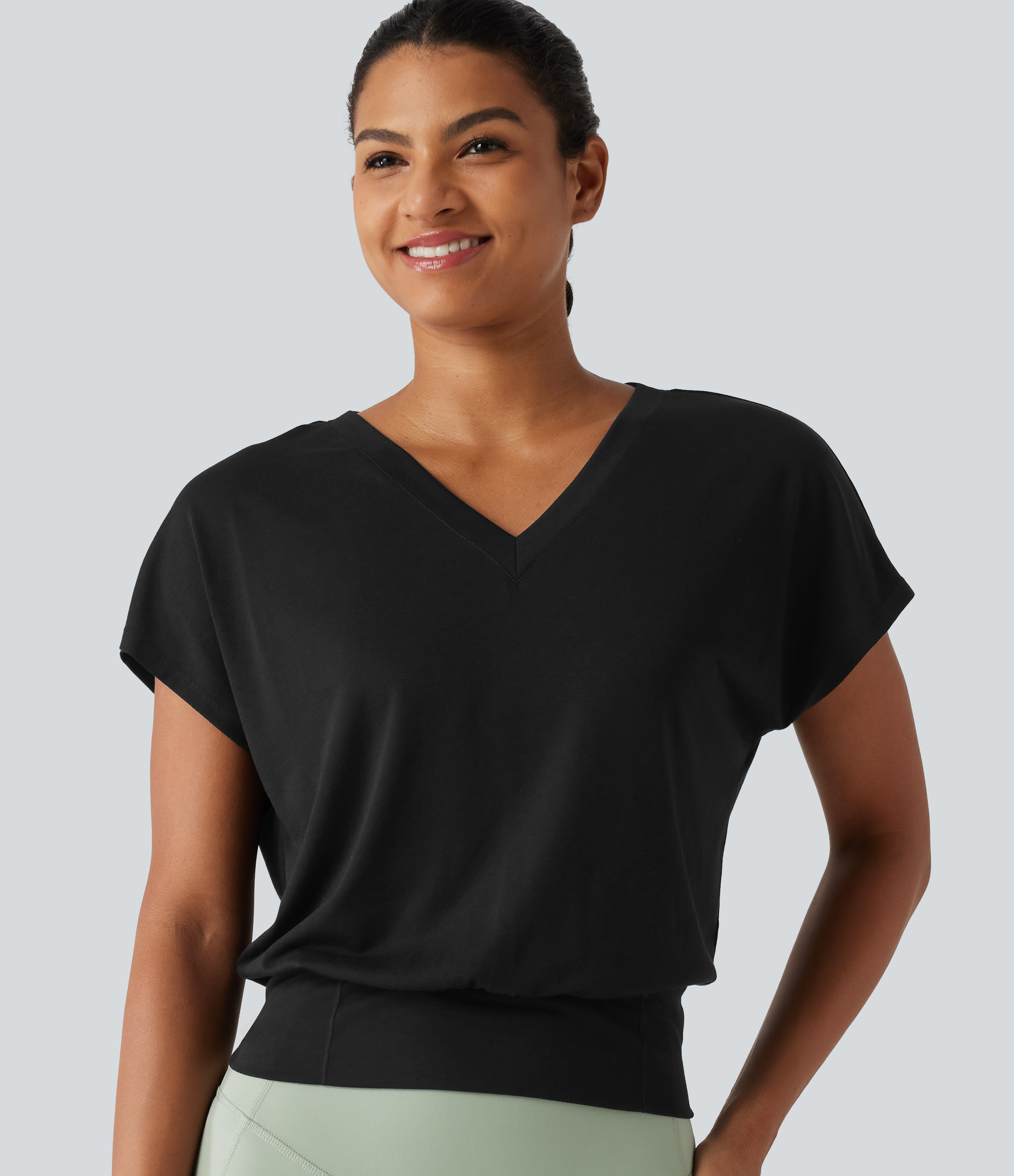 Halara V Neck Batwing Short Sleeve Yoga Sports Top