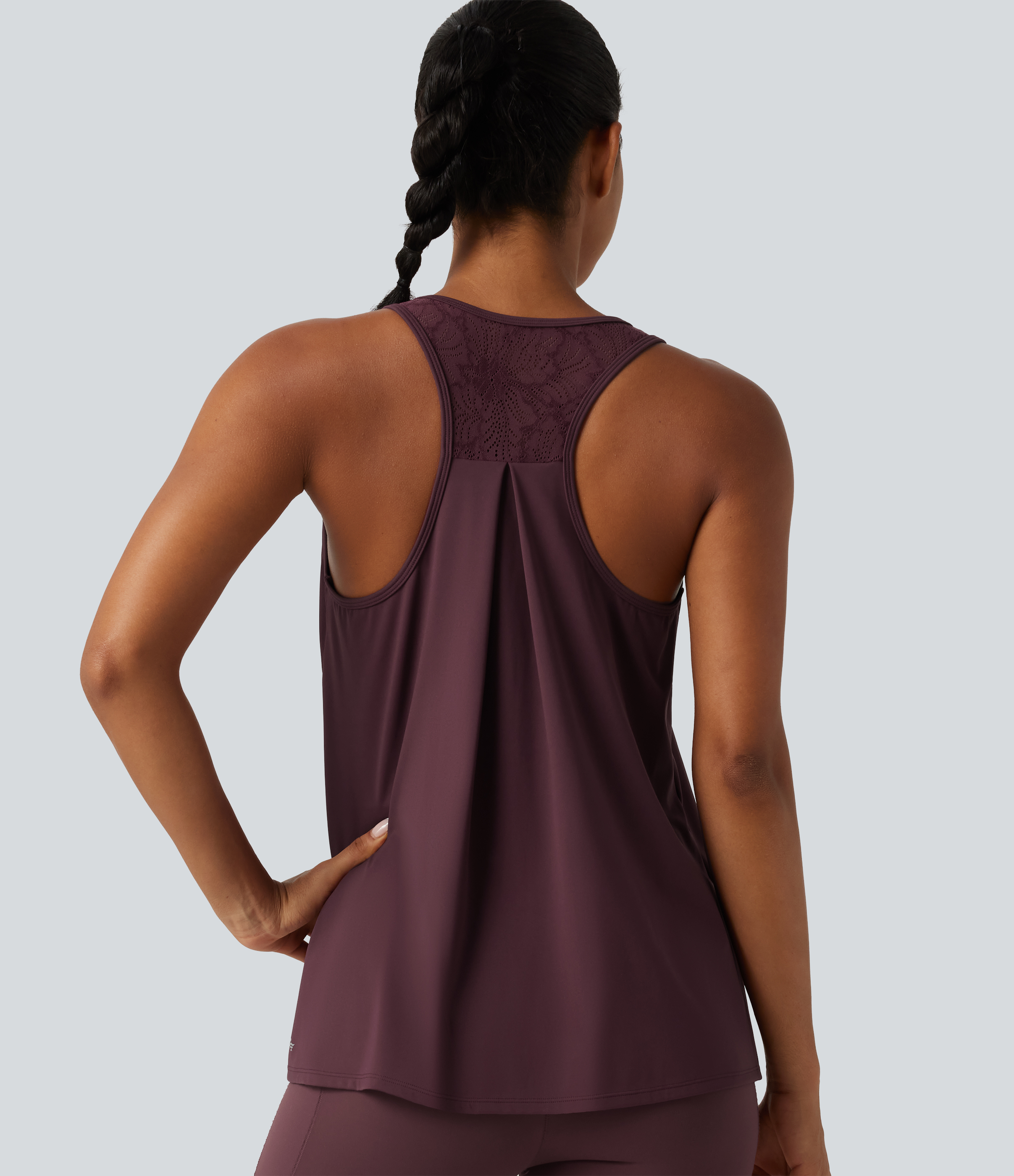 SoftlyZero™ Airy U Neck Ruched Racerback Contrast Lace InstantCool Workout Tank Top-Longer Length