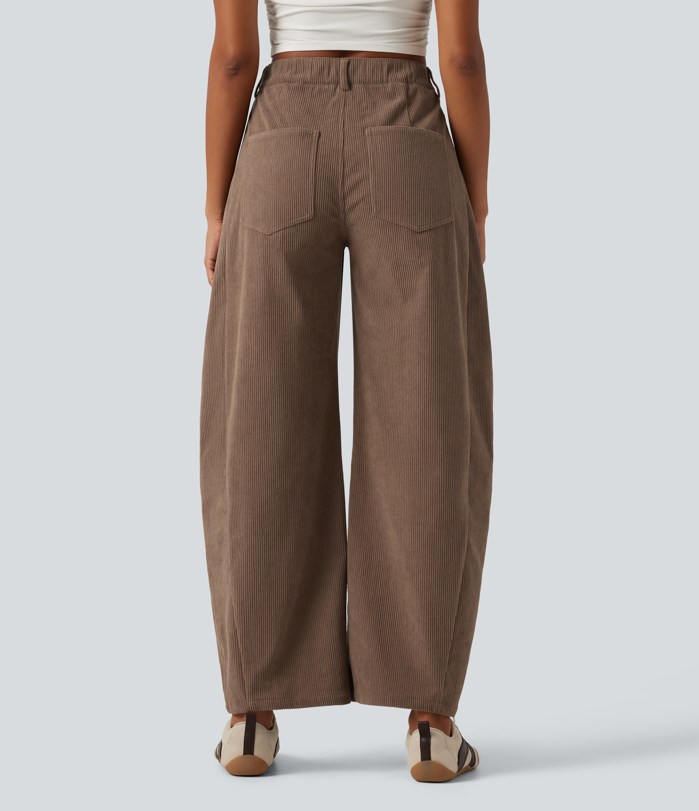 Burnt Caramel Pantalon en velours côtelé coupe barrel taille mi-haute avec poches / 2