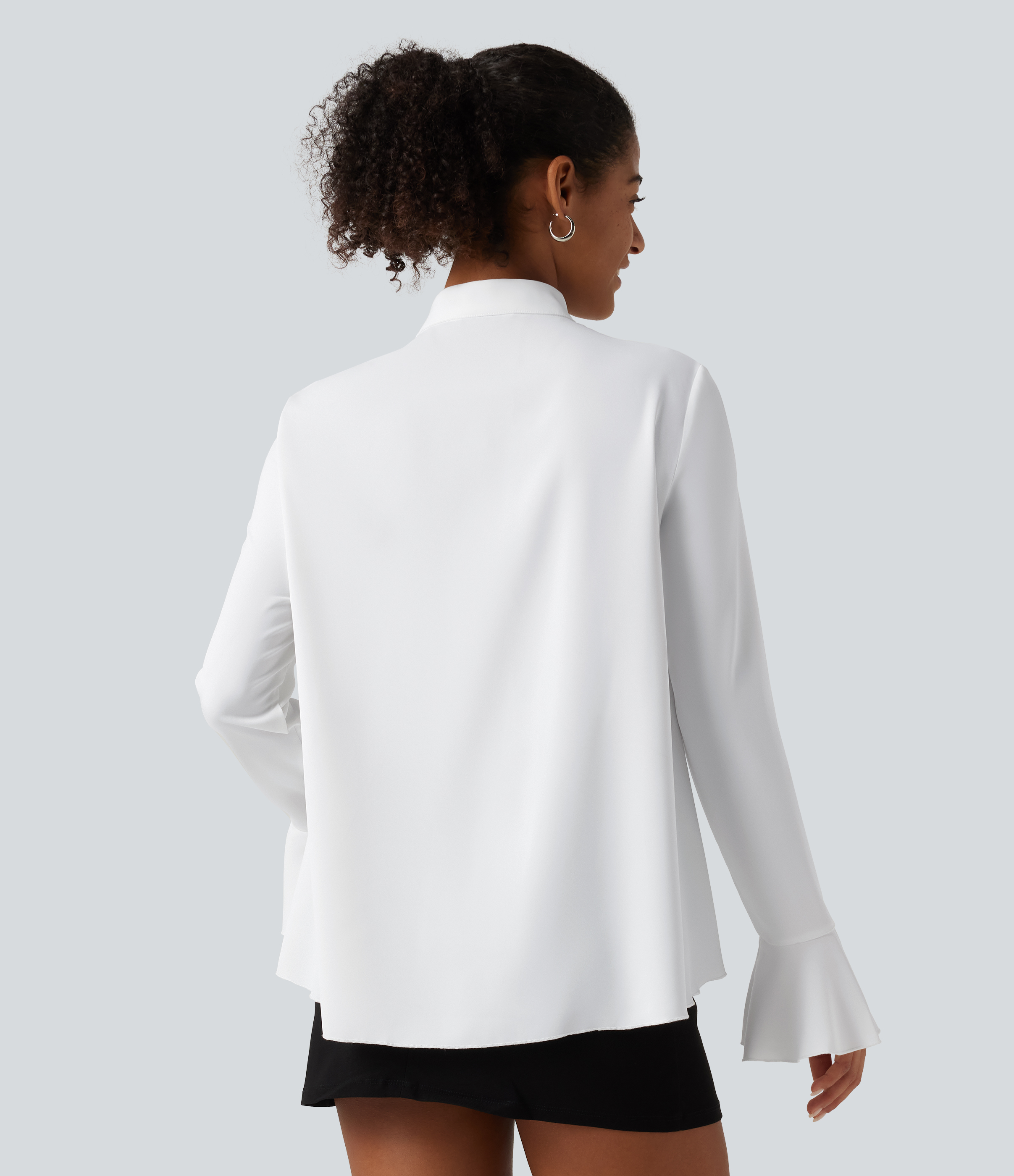 Weiß Faltenresistente Stehkragen‑Rüschen‑Langarm‑Partybluse / 2
