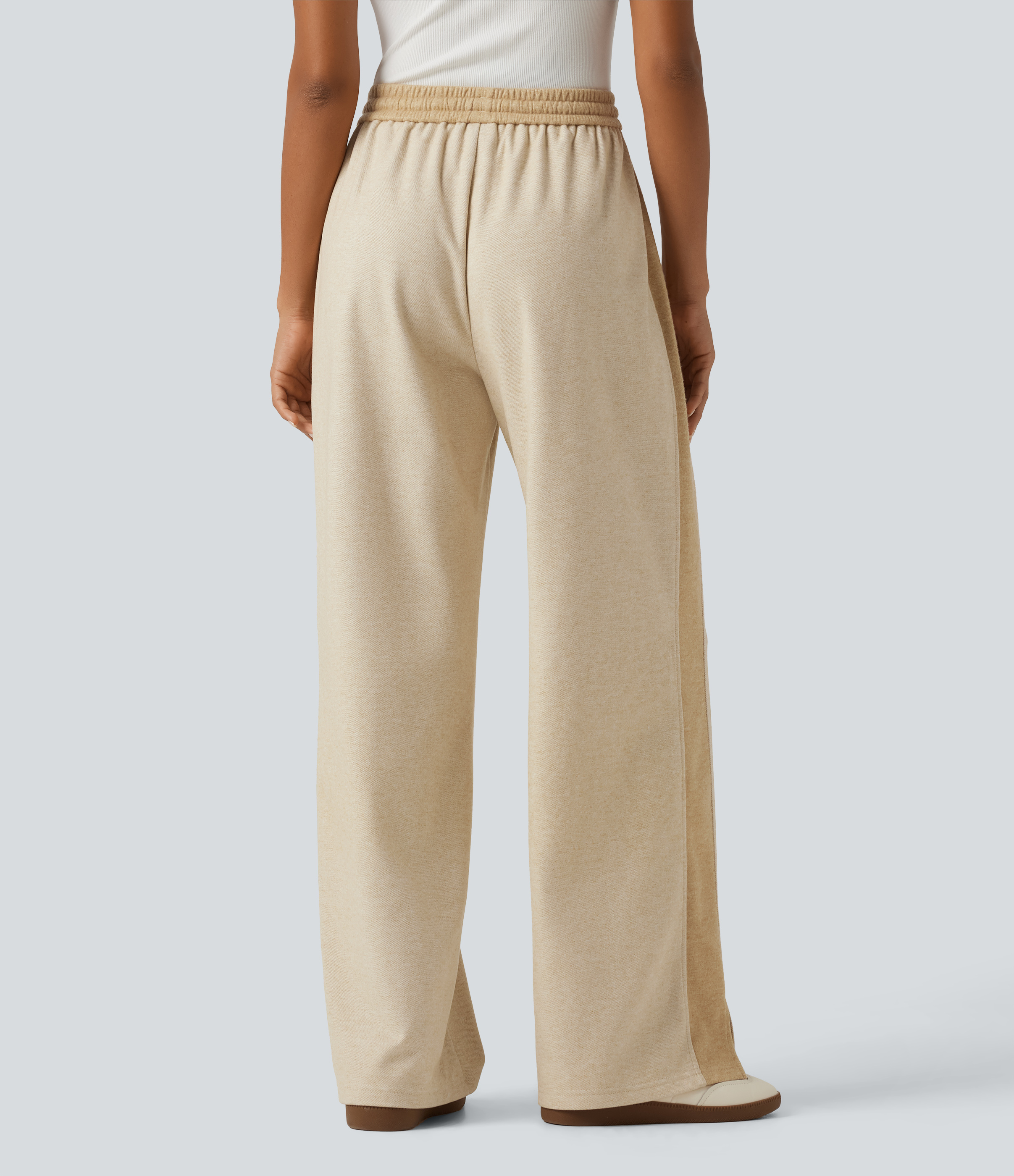 Semolina High Waisted Drawstring Straight Leg Casual Pants with Pockets / 2