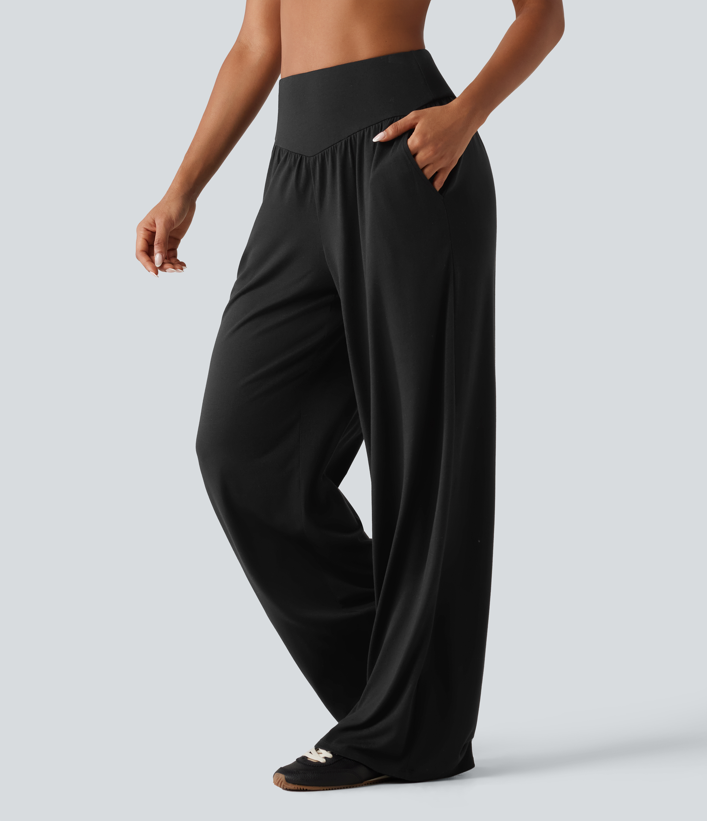 High Waisted Ruched Baggy Yoga Pants with Pockets