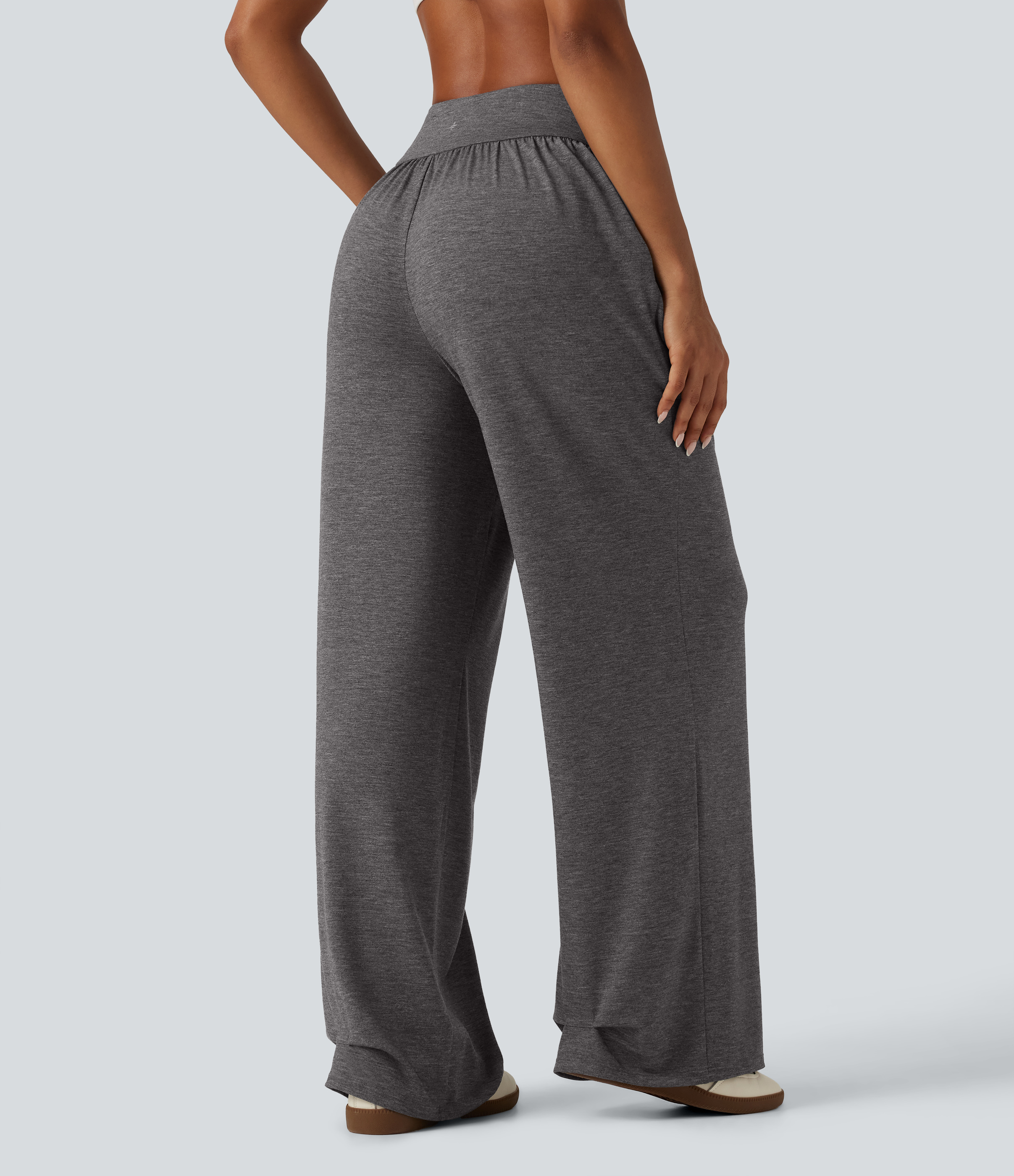 Darl Gray Floral Yarn Pantalon de yoga baggy taille haute froncé avec poches / 2