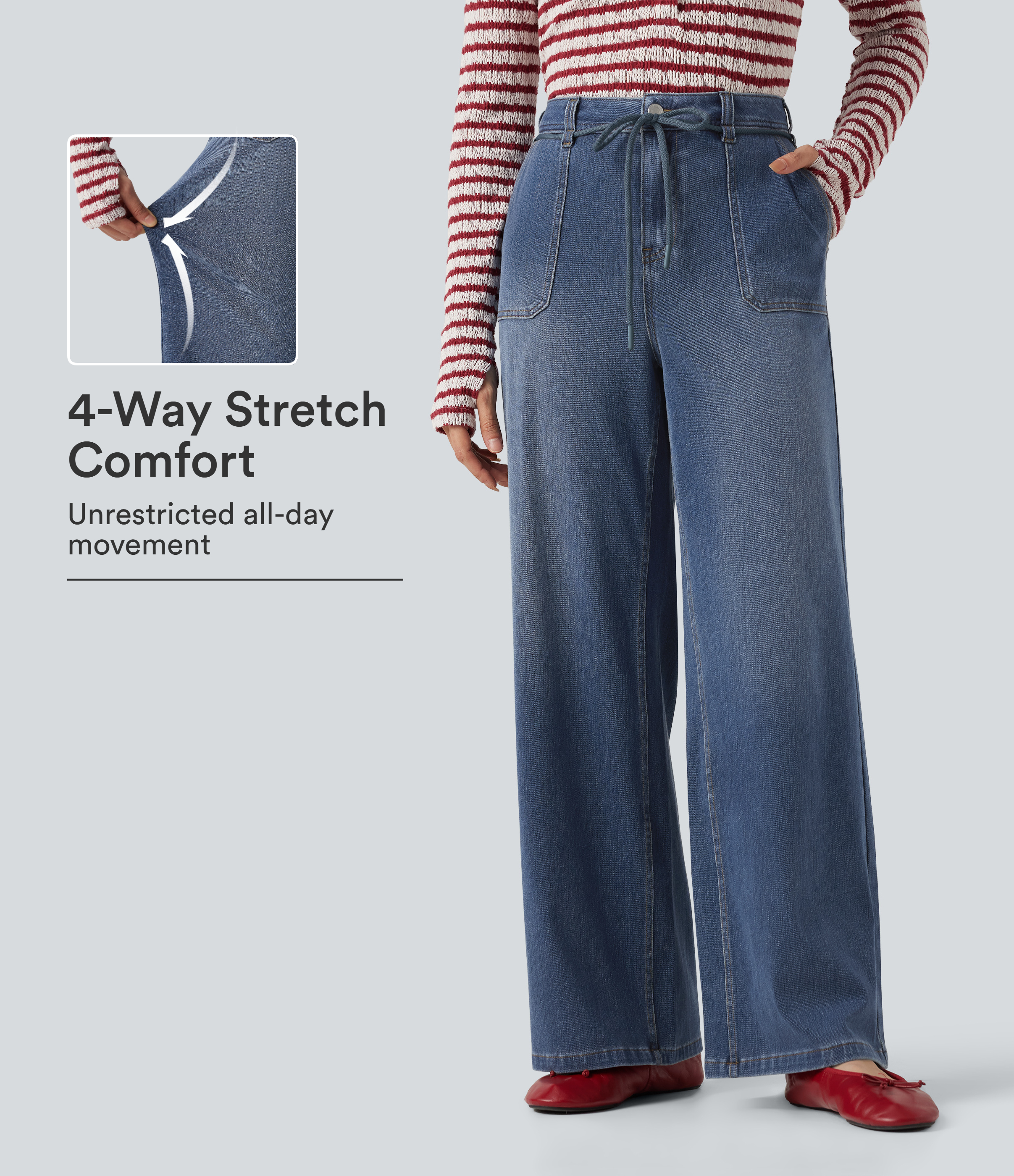 Halara Flex™ Mid Rise Drawstring Casual Baggy Straight Leg Jeans with Pockets