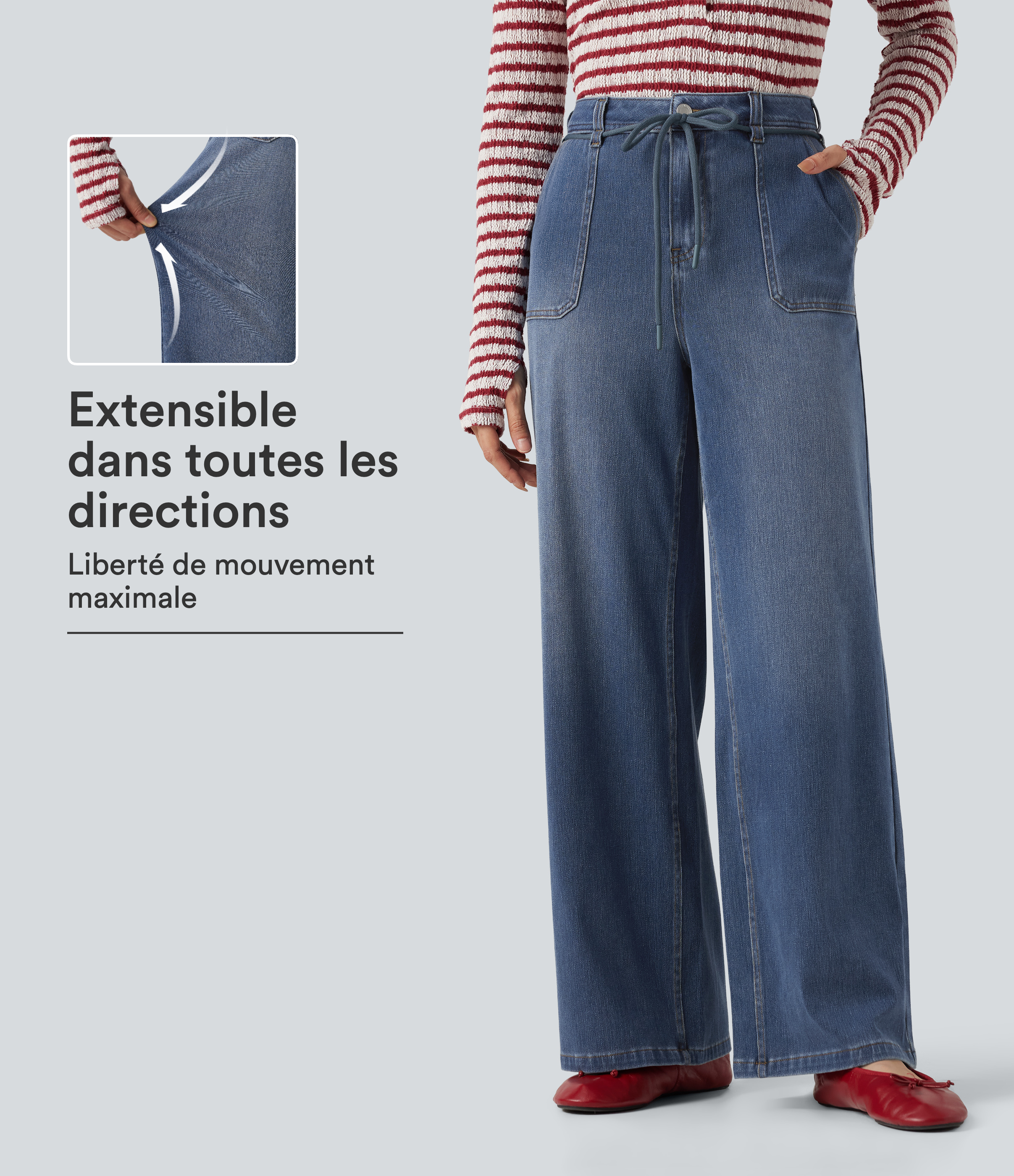 Jean droit baggy Halara Flex™ taille mi-haute avec cordon ajustable et poches