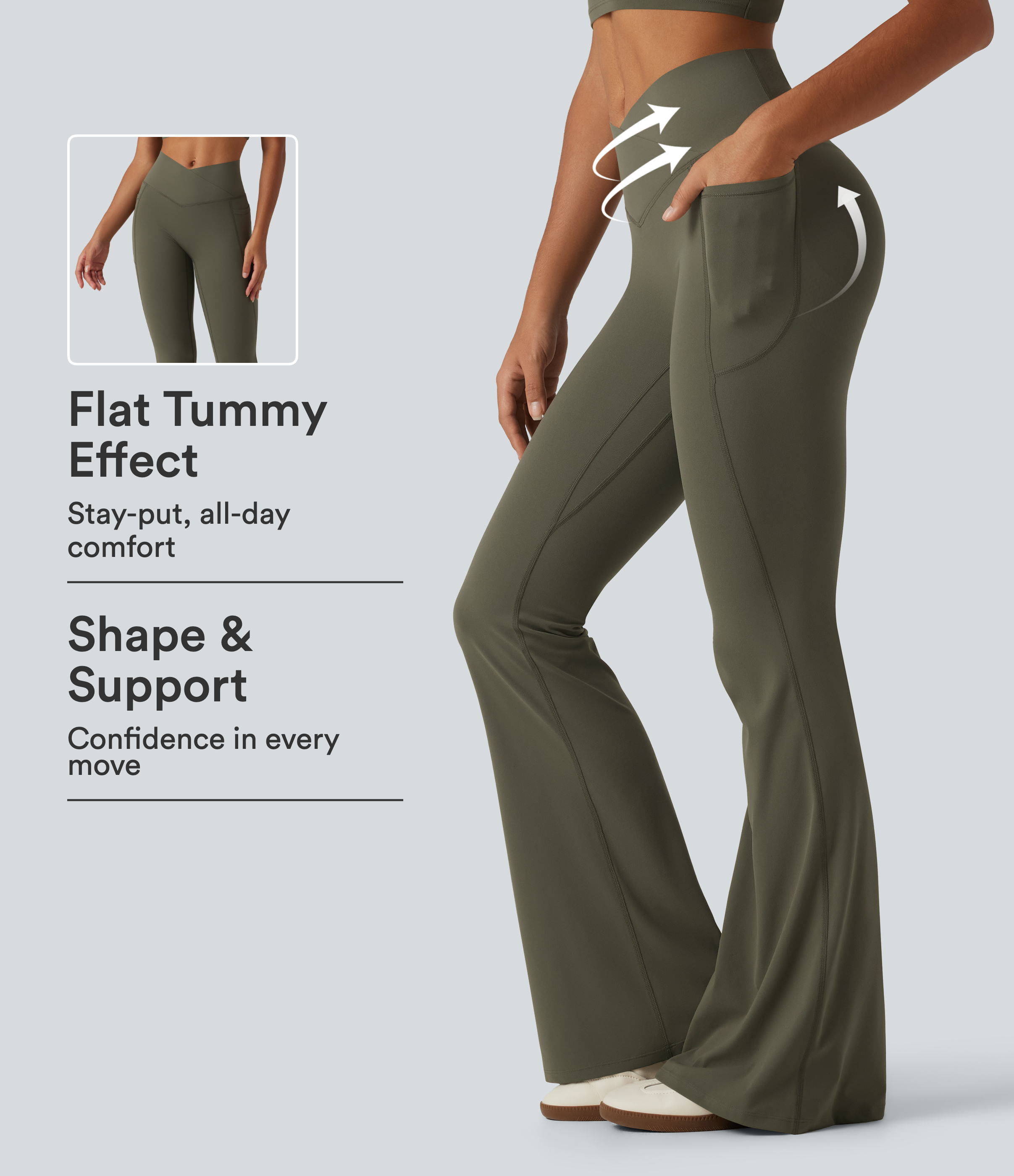 Halara UltraSculpt™ High Waisted Crossover Scrunch Butt Lifting Tummy Control Shaping Yoga Flare Leggings with Pockets