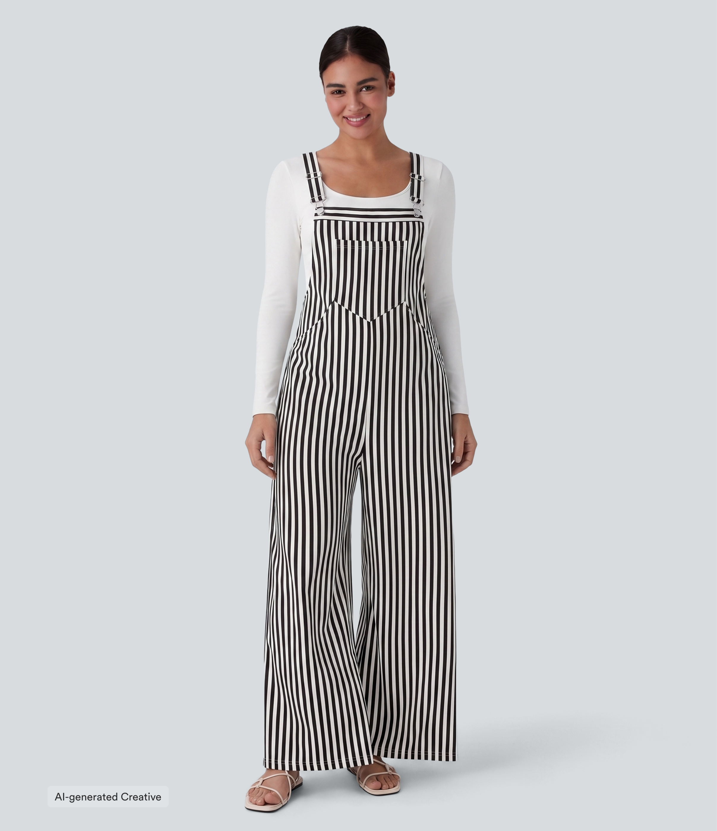 Pockets Stripe Waffle Overalls