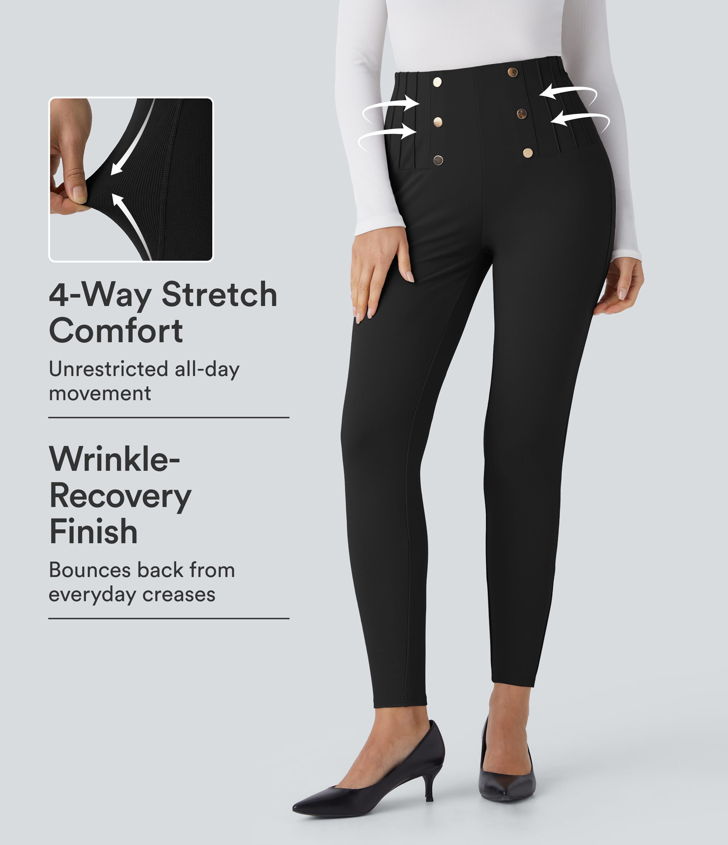 High Waisted Tummy Control Decorative Back Zipper Pockets Herringbone Work Pants