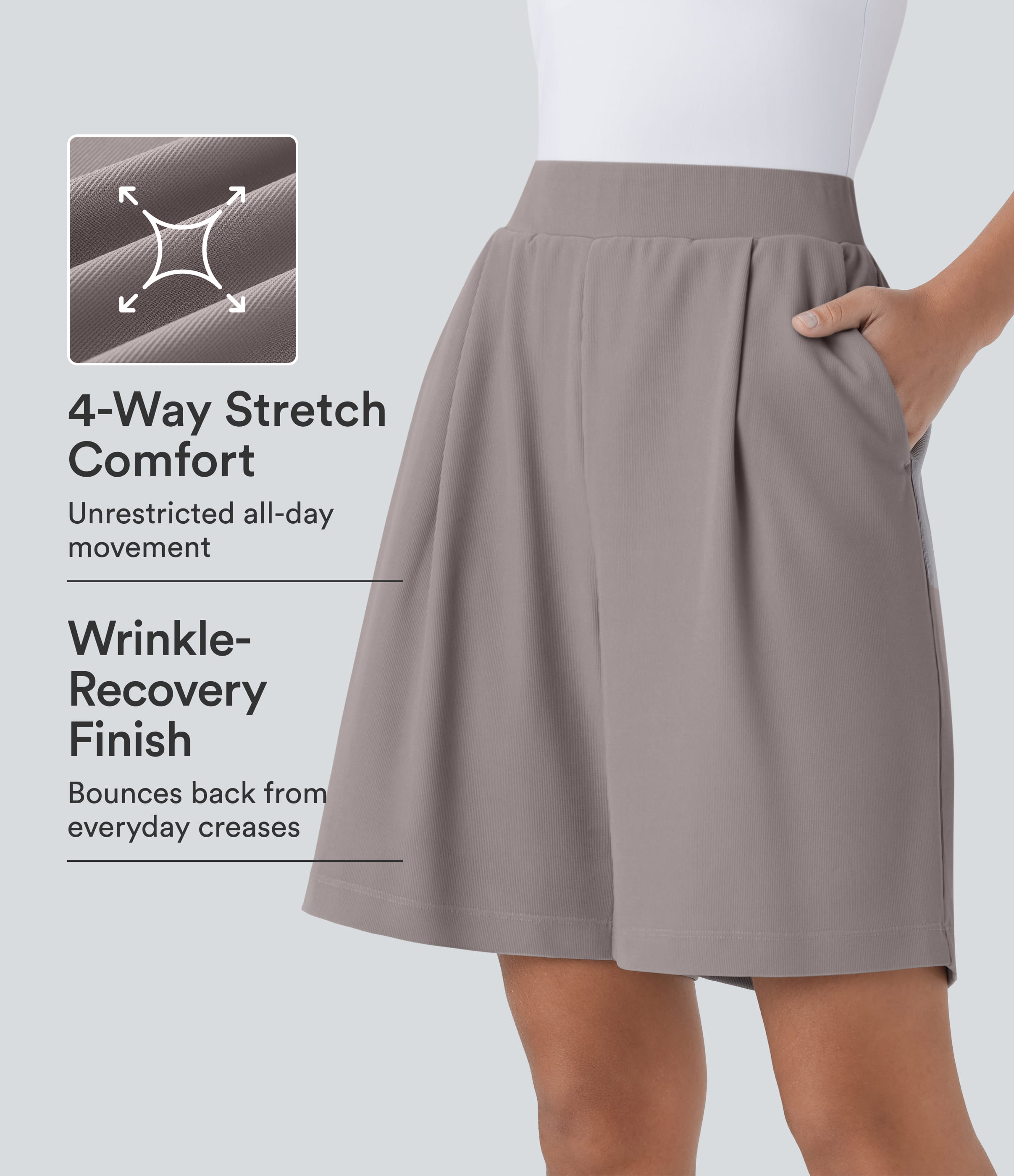 High Waisted Body Sculpt Waist-Slimming Side Pocket Micro Waffle Work Shorts