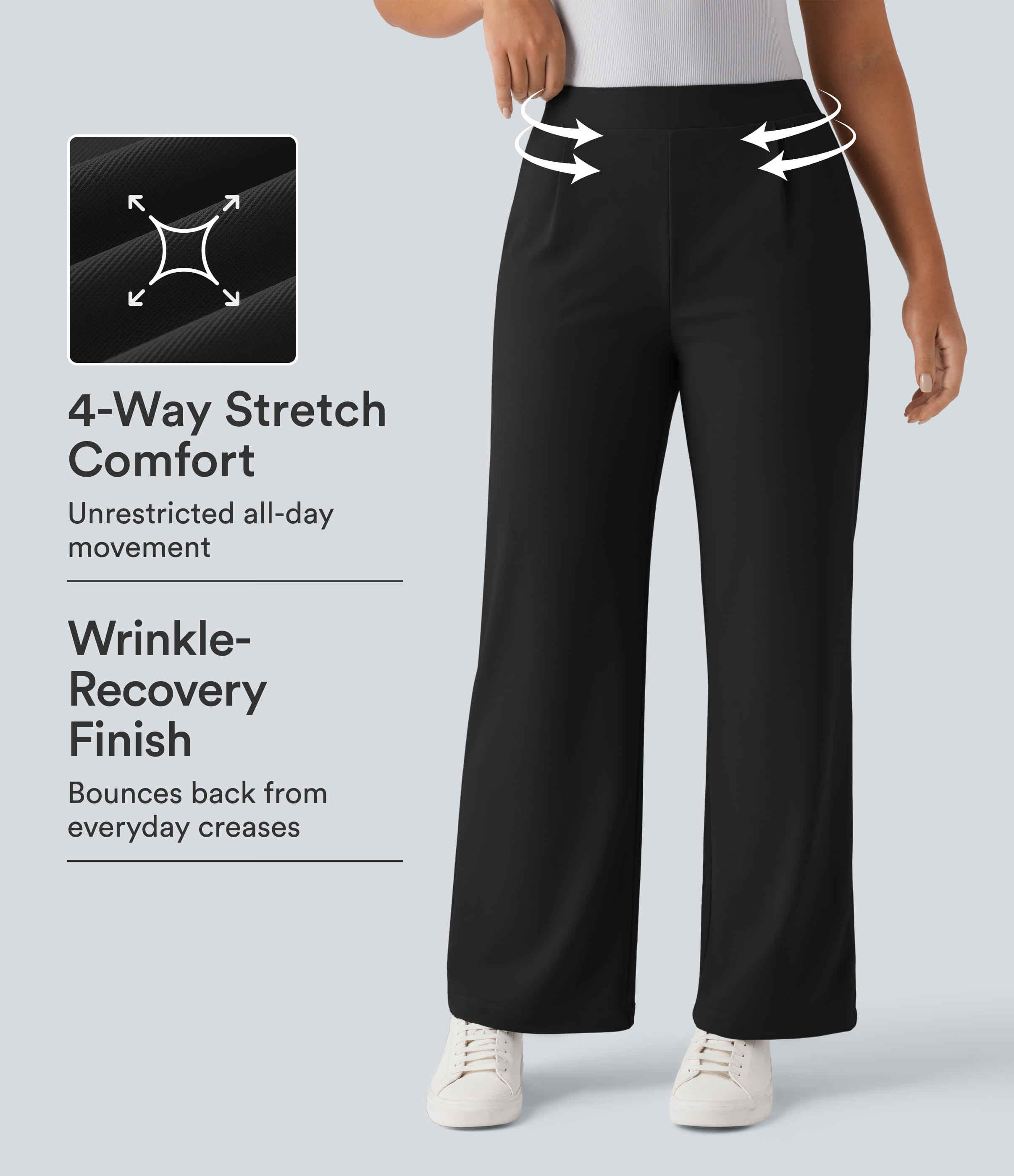 Halara Flex™ High Waisted Tummy Control Body Sculpt Waist-Slimming Wide Leg Micro Waffle Work Trousers with Pockets