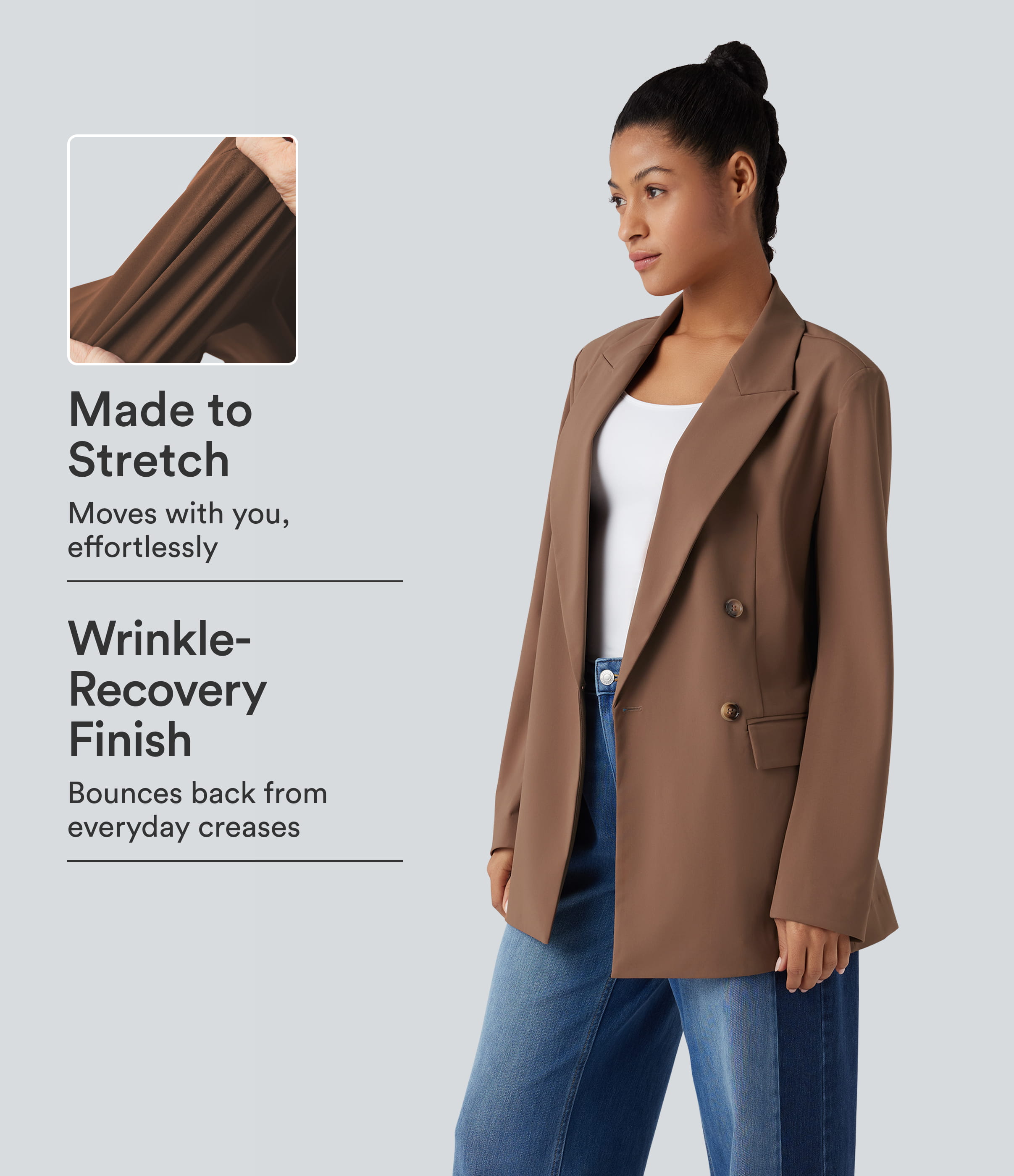Wrinkle Recovery Notched Collar Long Sleeve Work Blazer with Pockets