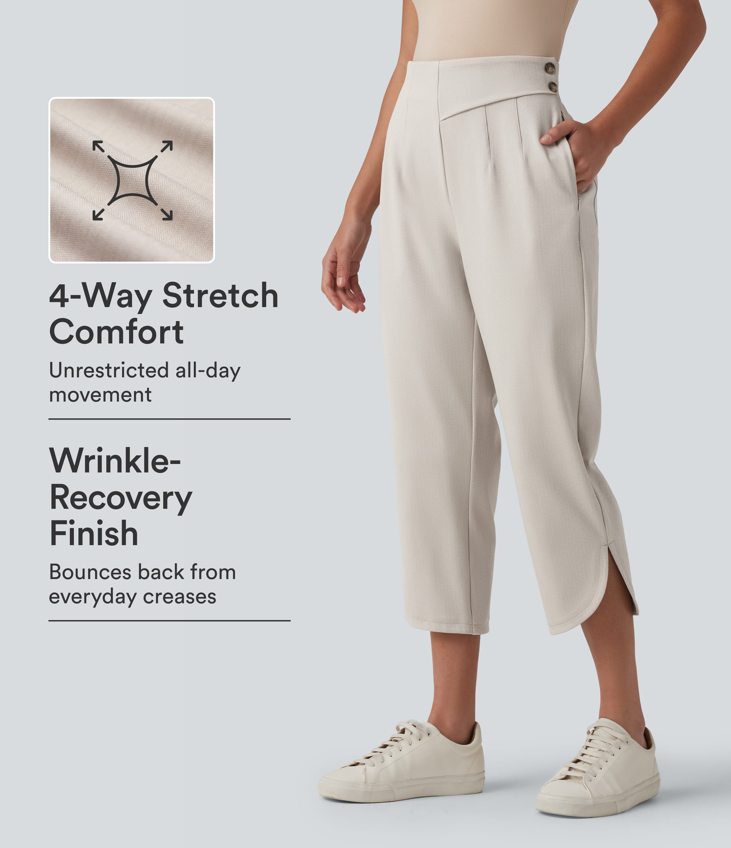 Pantalon tailleur 7/8 fuselé Halara Flex™ à chevrons taille haute avec ourlet arrondi et poches
