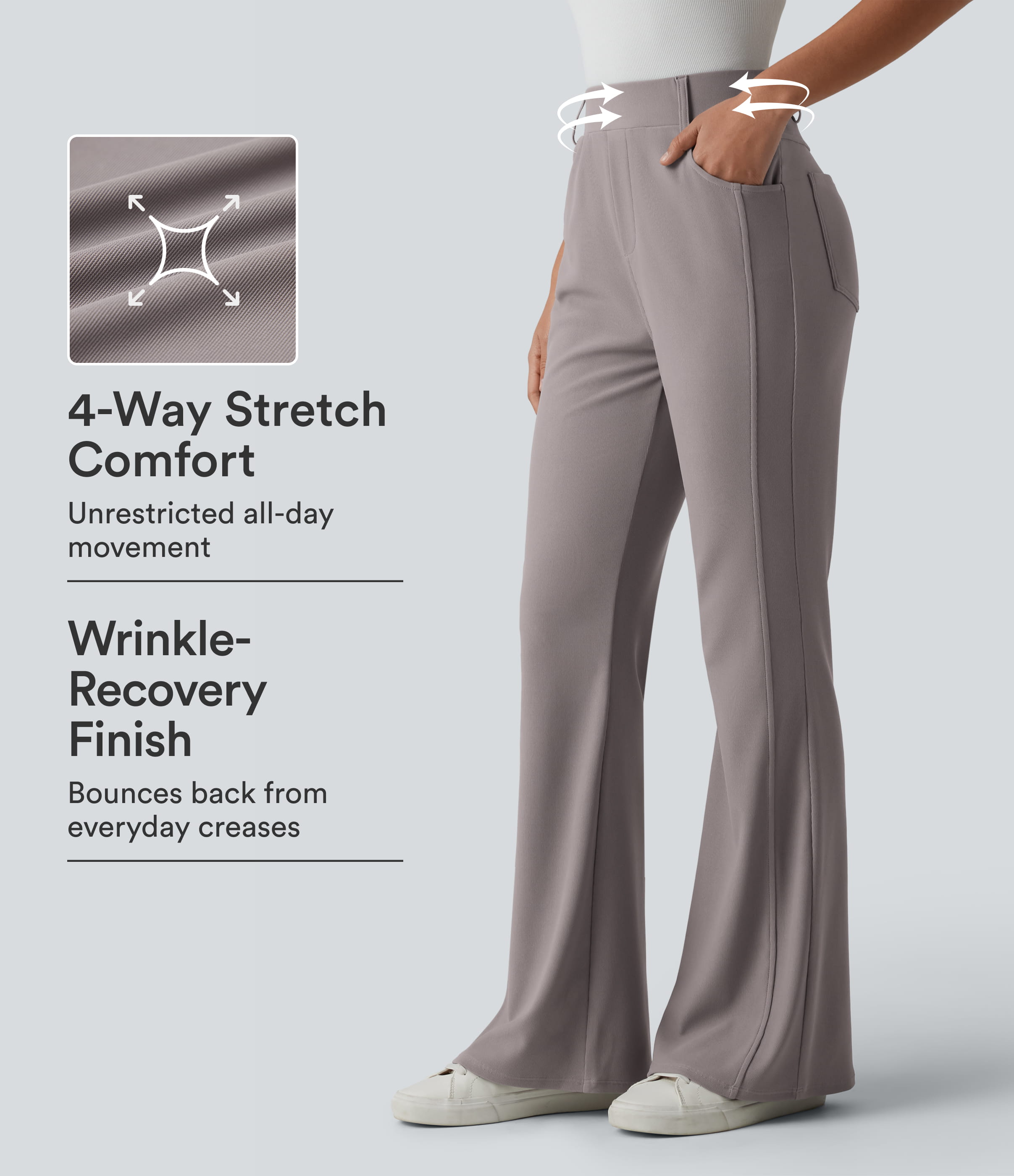 High Waisted Micro Waffle Casual Bootcut Trousers with Pockets