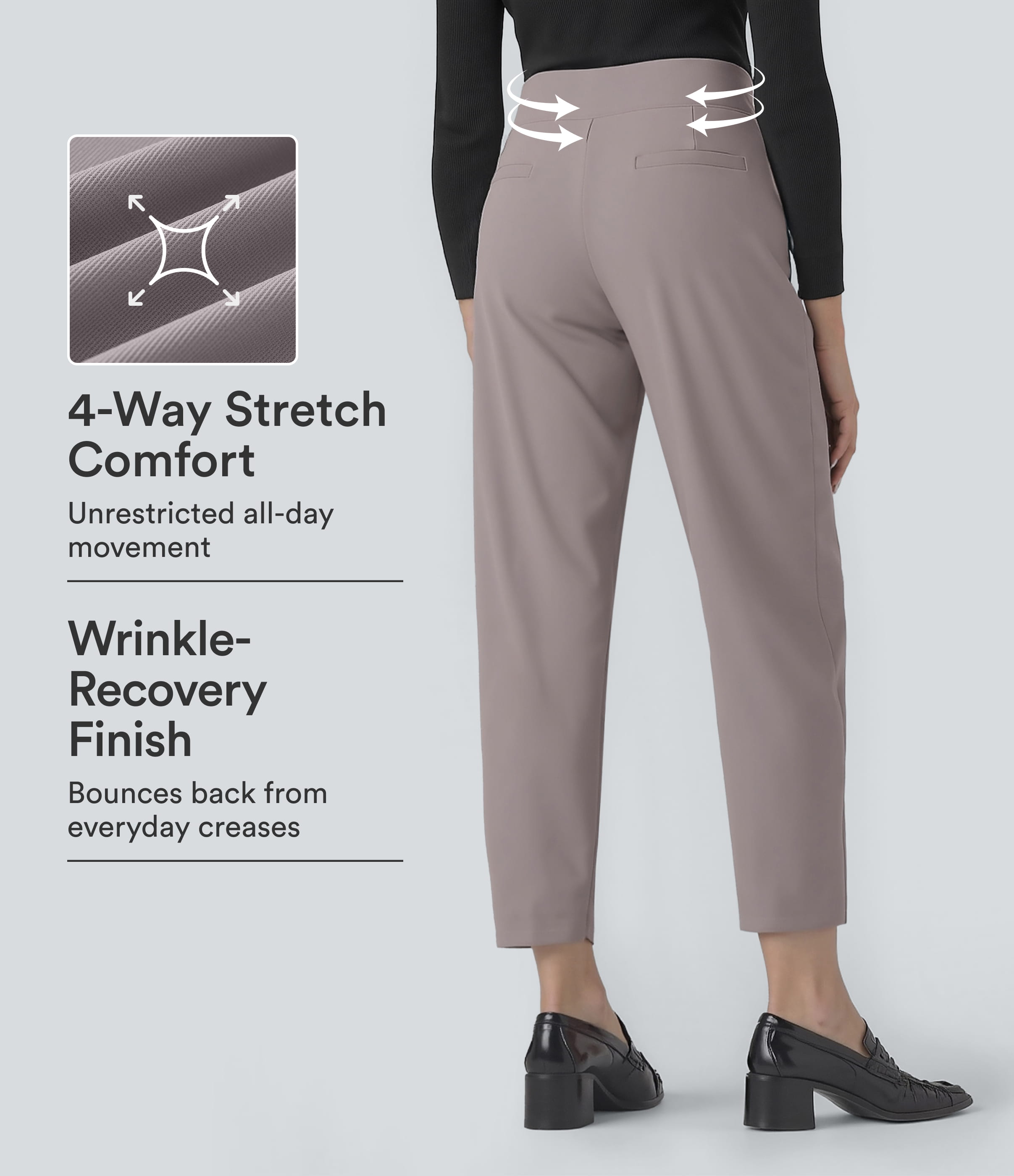 Halara Flex™ Mid Rise Tummy Control Micro Waffle Work Tapered Trousers with Pockets