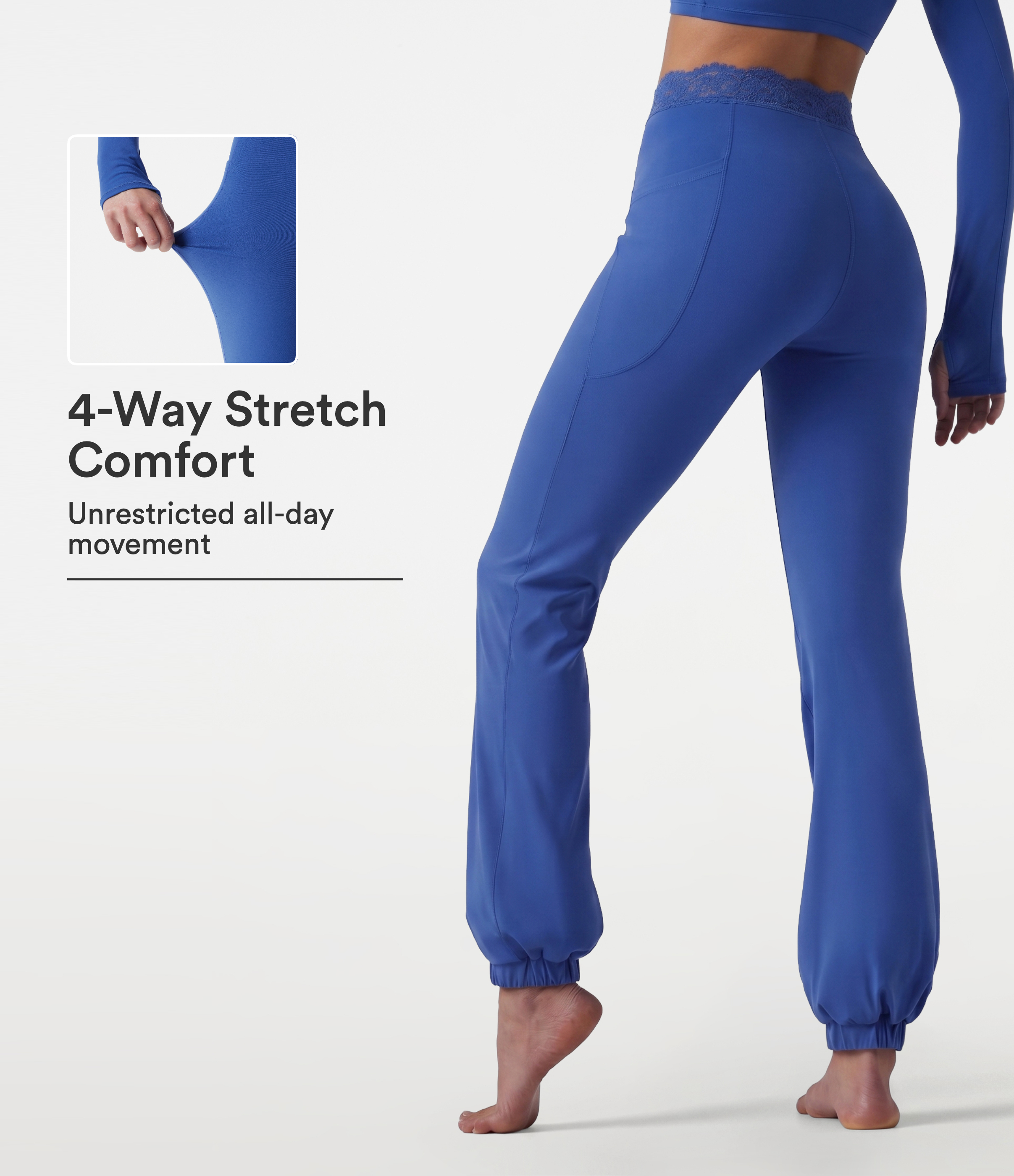 SoftlyZero™ High Waisted Contrast Lace Dance Balloon Joggers with Pockets