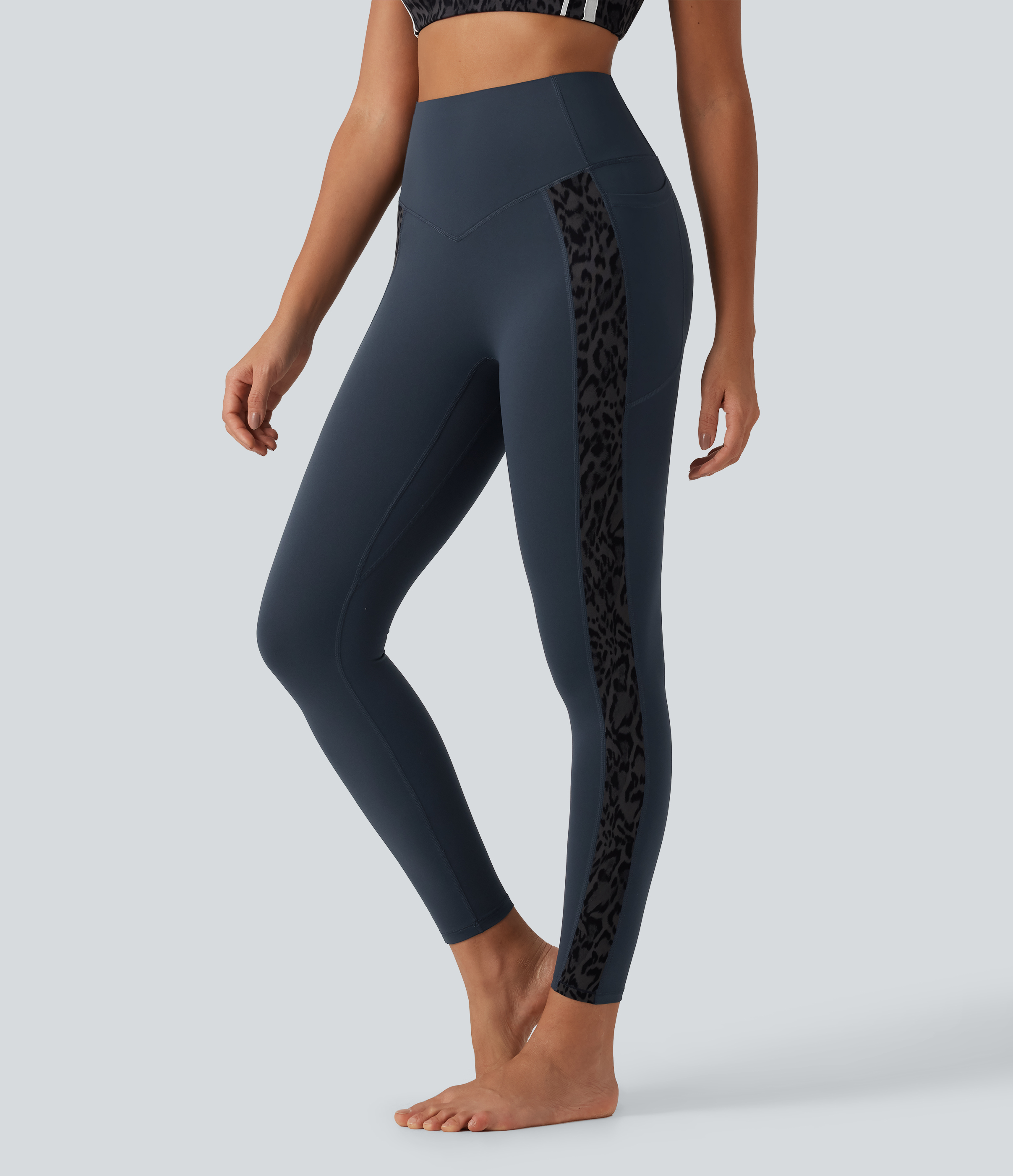Halara UltraSculpt™ Leopard Print High Waisted Tummy Control Butt Lifting Yoga Leggings with Pockets  - Carbon - M(7/8) gym leggings