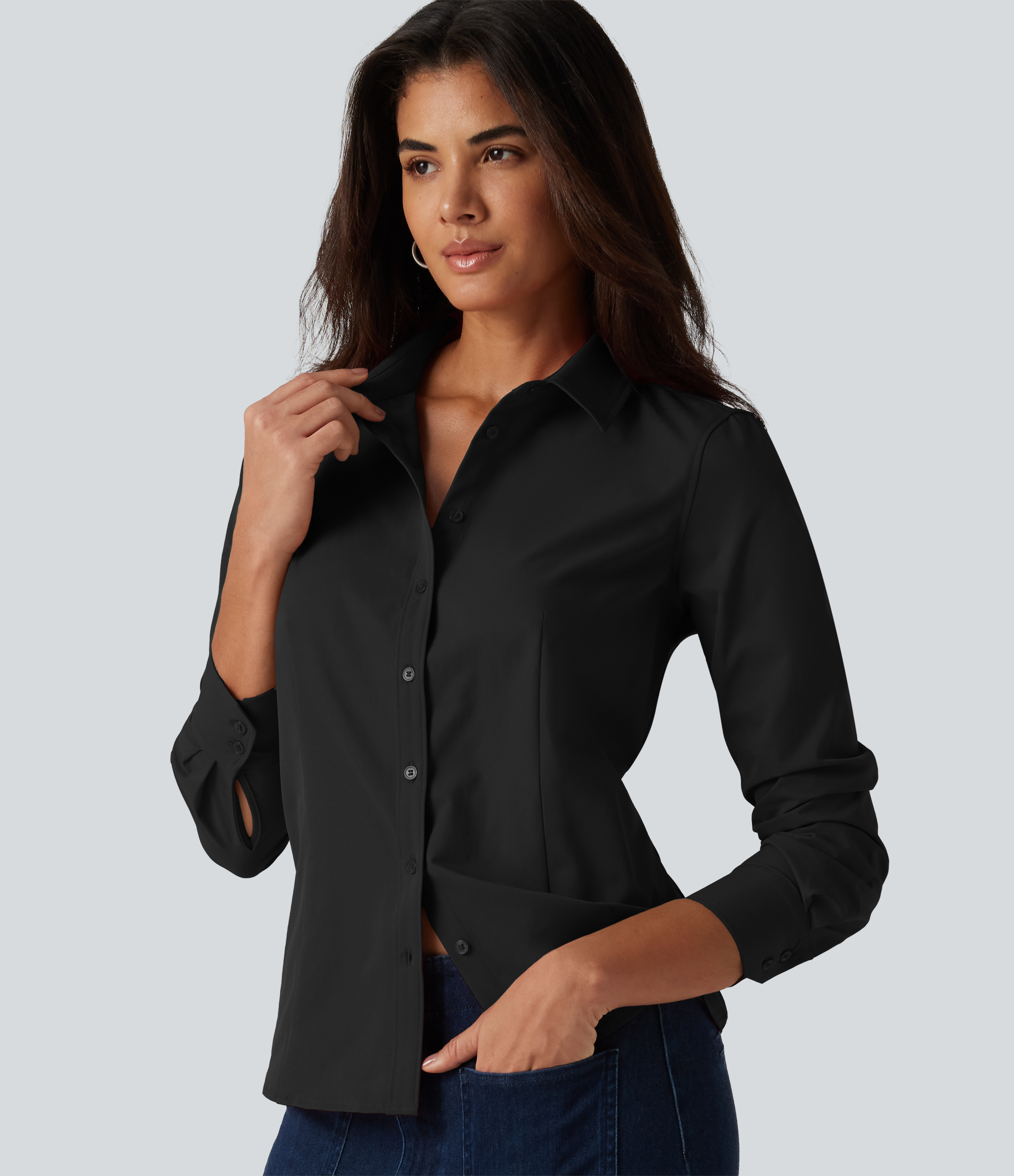 Long Sleeve Curved Hem Work Shirt