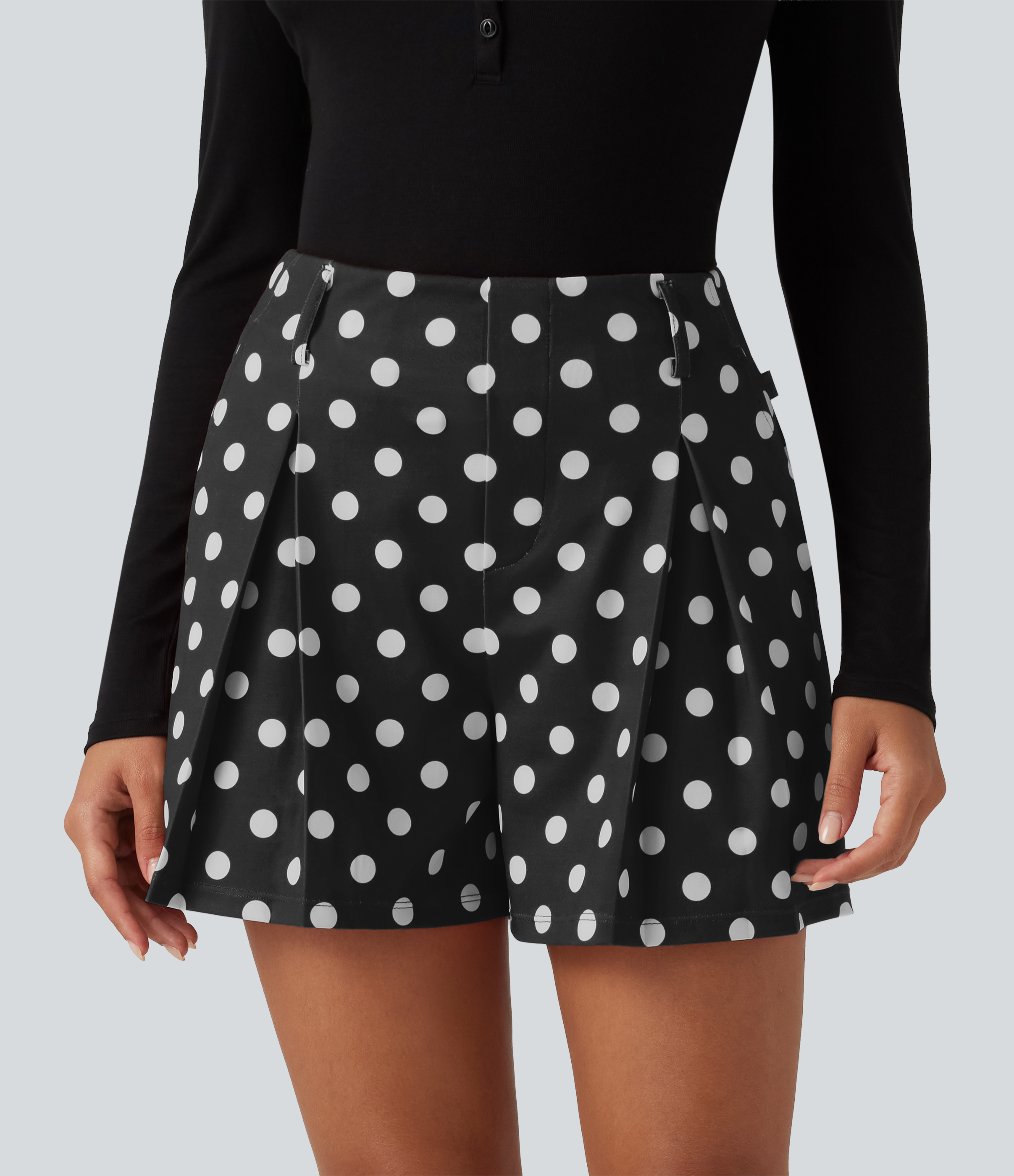 Mid Rise Wide Leg Polka Dot Casual Shorts 4" with Pockets