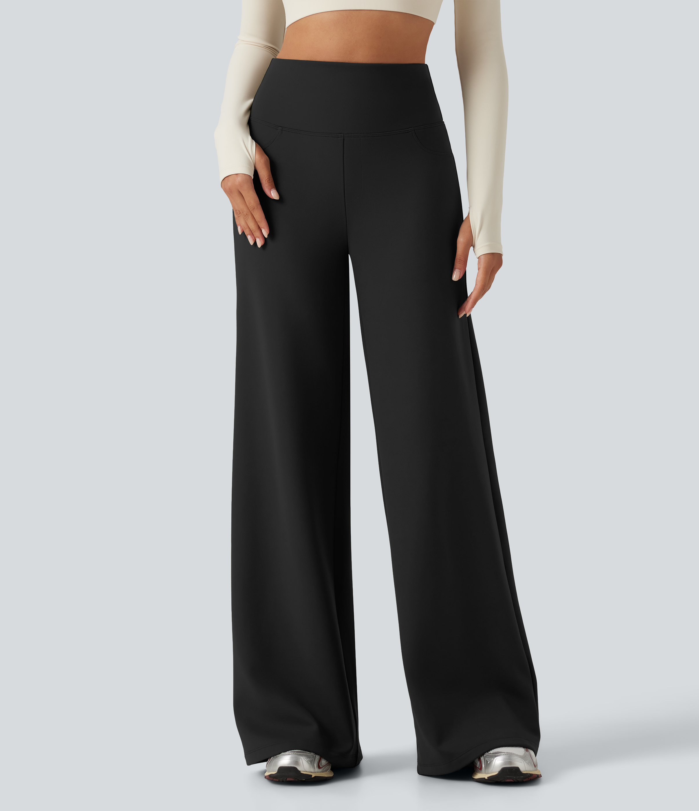 Halara High Waisted Tummy Control Straight Leg Fleece Yoga Pants with Pockets