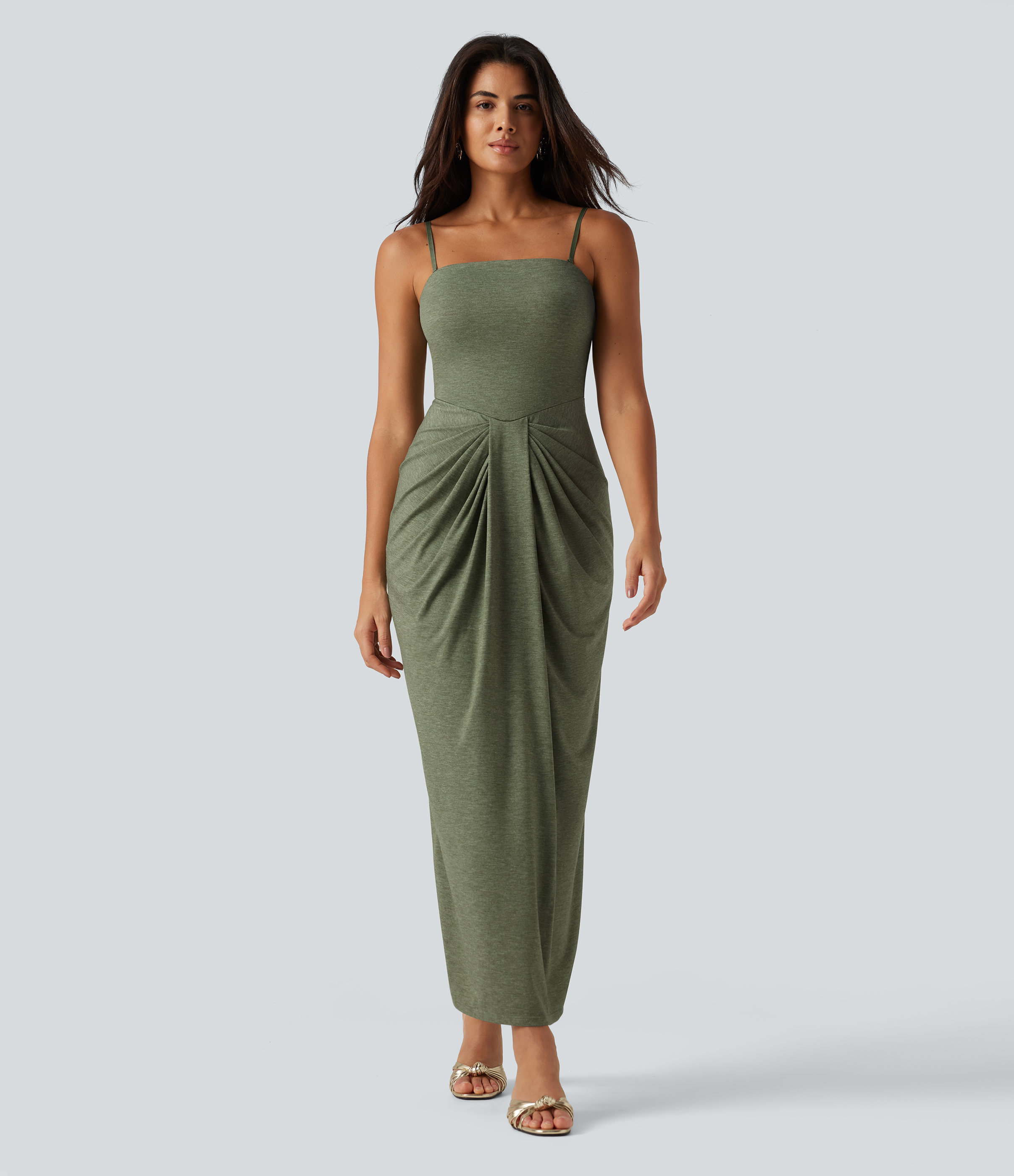Light Green Floral Yarn Tube Built-in Bra Maxi Party Dress / 2