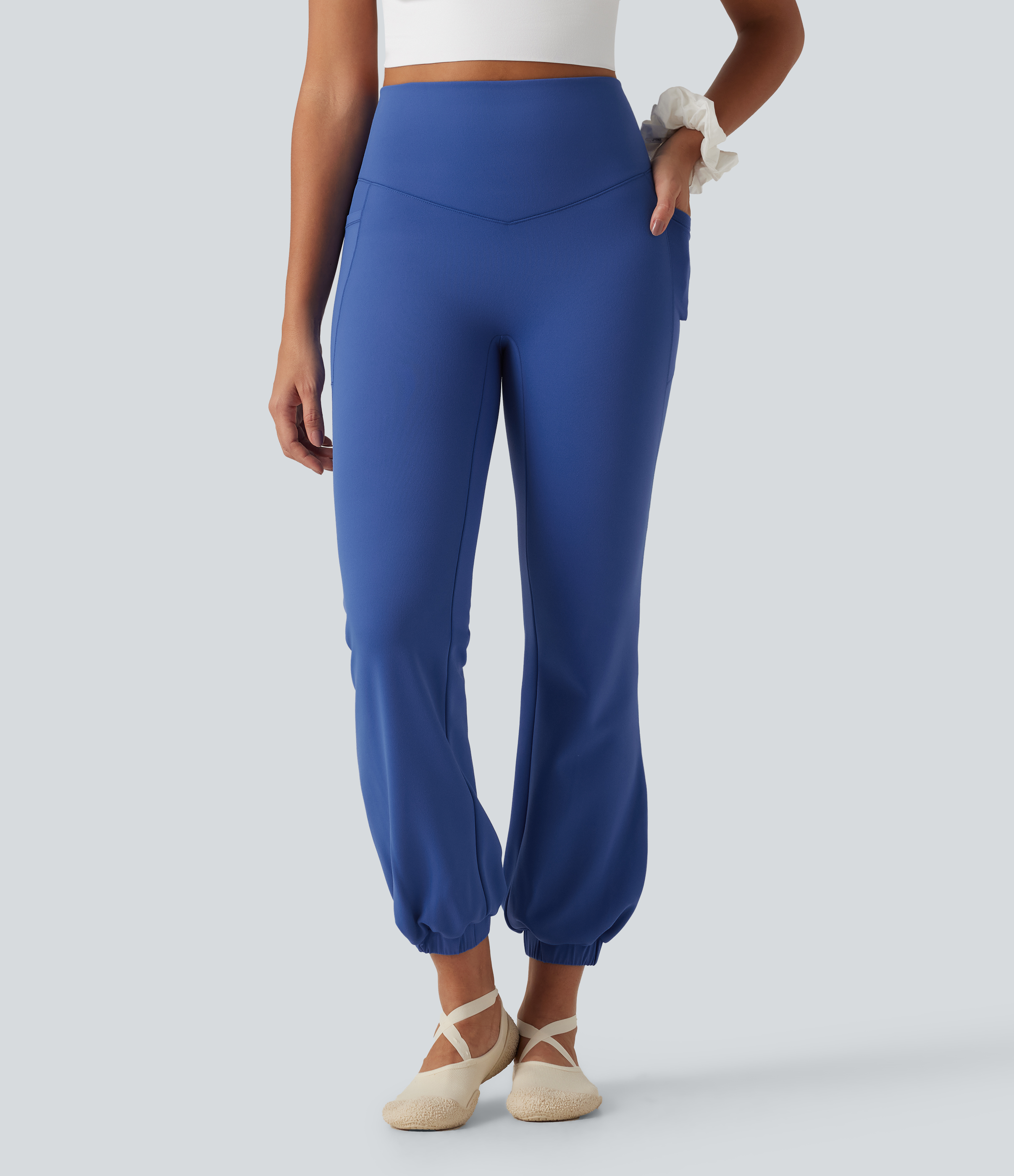 Beaucoup Blue High Waisted Tummy Control Fleece Dance Balloon Joggers with Pockets / 2