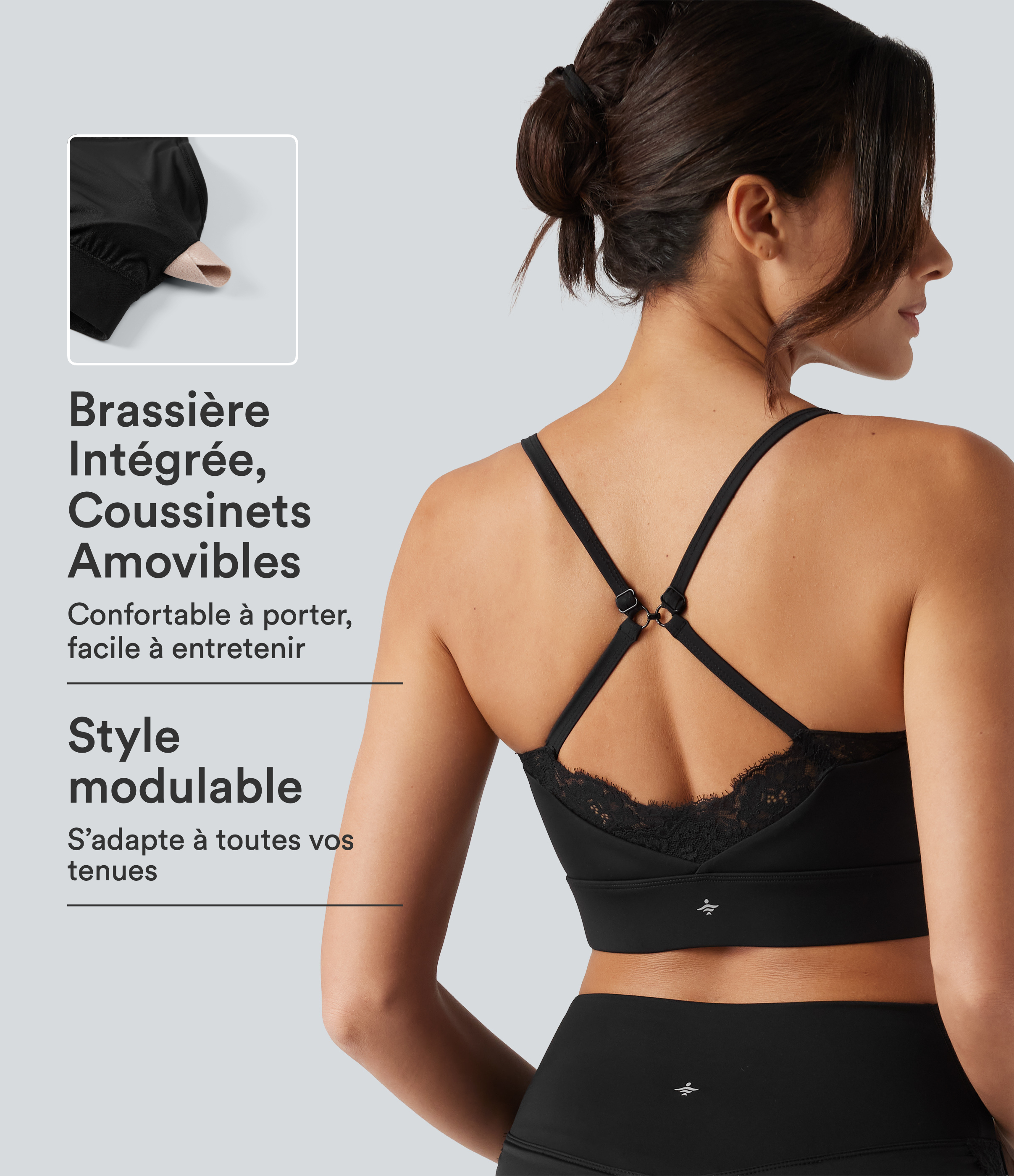 Brassière de sport SoftlyZero™ Airy effet frais InstantCool maintien léger à encolure cœur avec dentelle contrastée, coussinets amovibles et protection solaire UPF50+