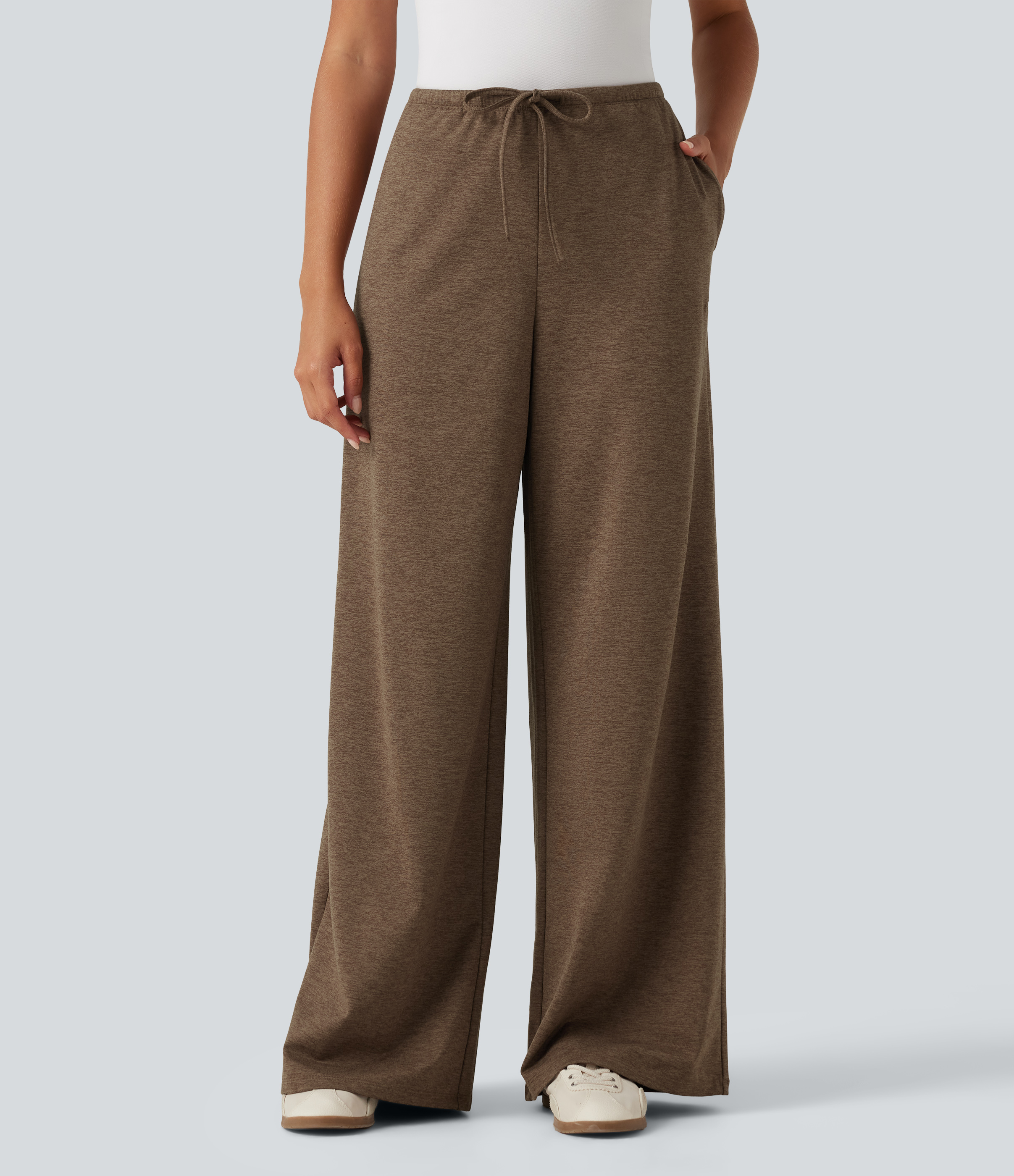 Mid Rise Drawstring Baggy Quick Dry Fleece Casual Sweatpants with Pockets-UPF40+