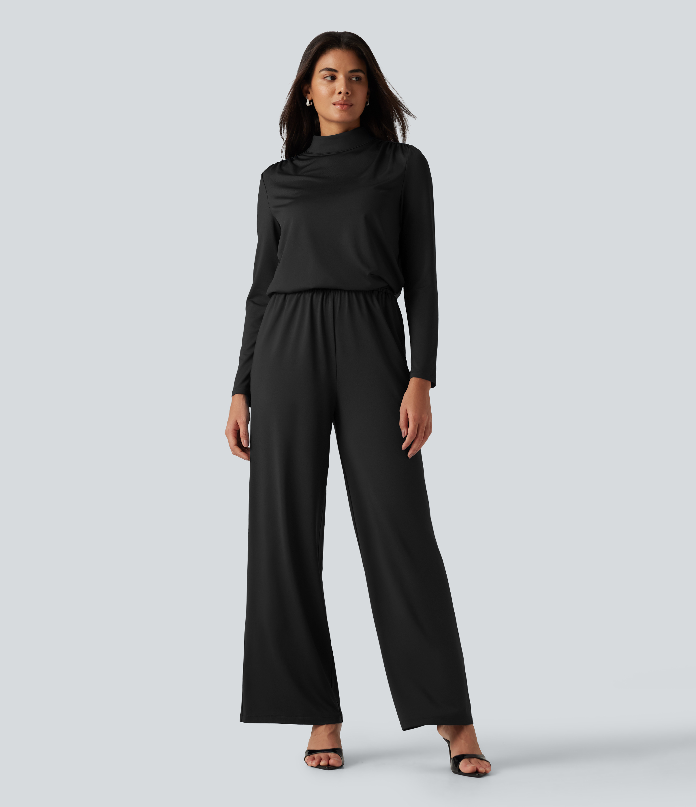 Stand Collar Long Sleeve Straight Leg Jumpsuit with Pockets-Easy Peezy Edition
