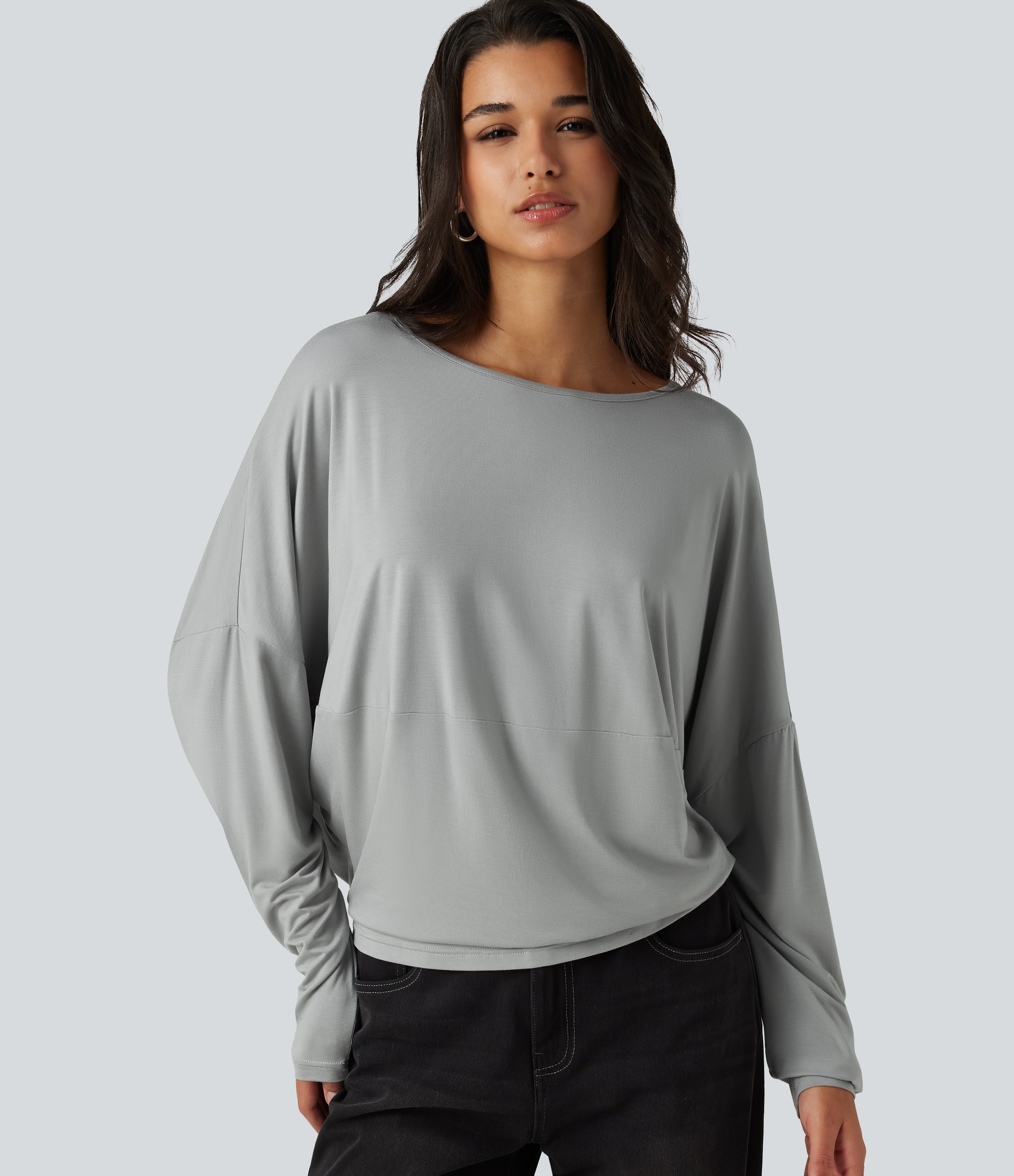 Round Neck Long Sleeve Relaxed Casual Top