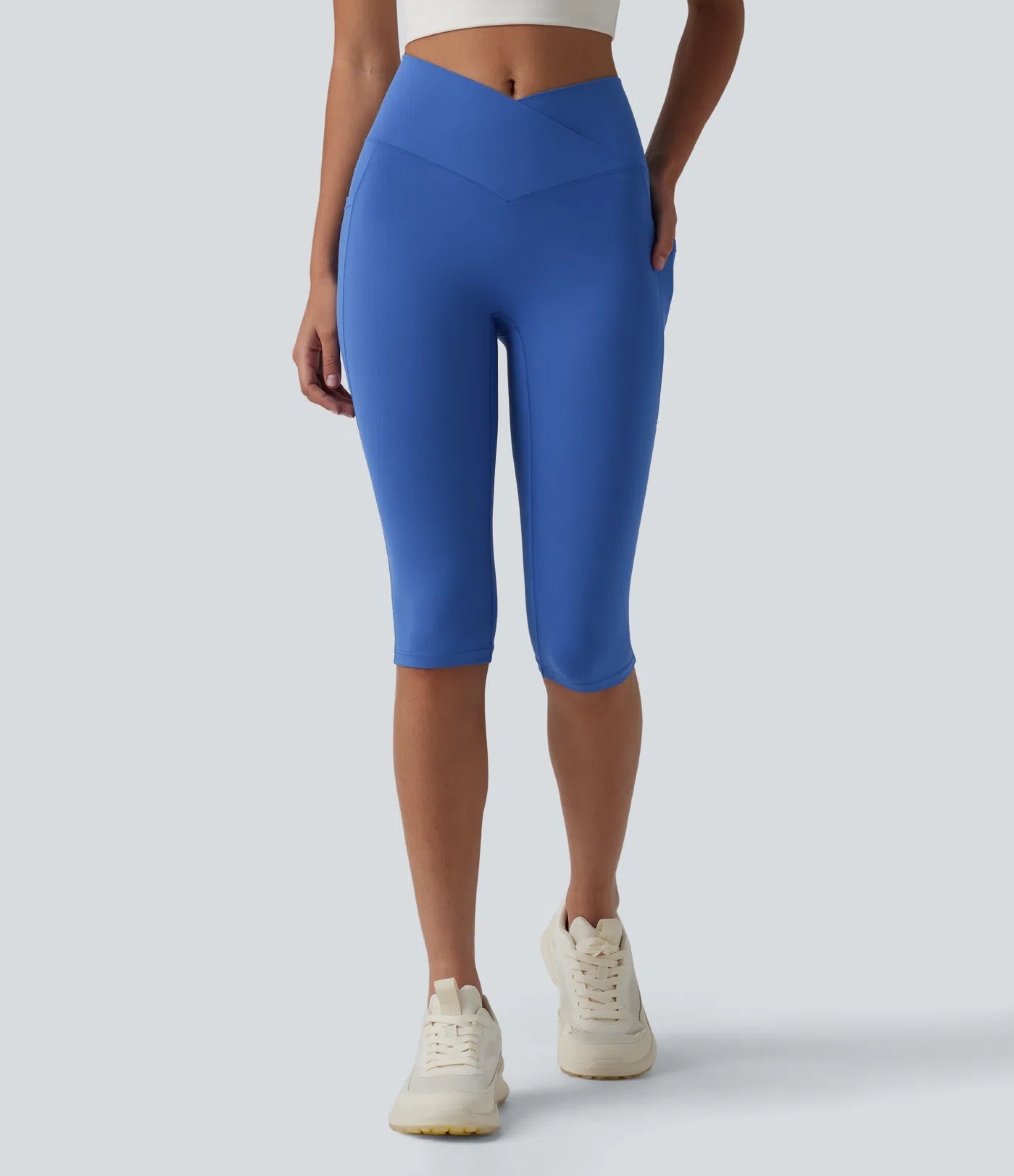 SoftlyZero™ High Waisted Crossover Pedal Pusher Yoga Leggings with Pockets-UPF50+