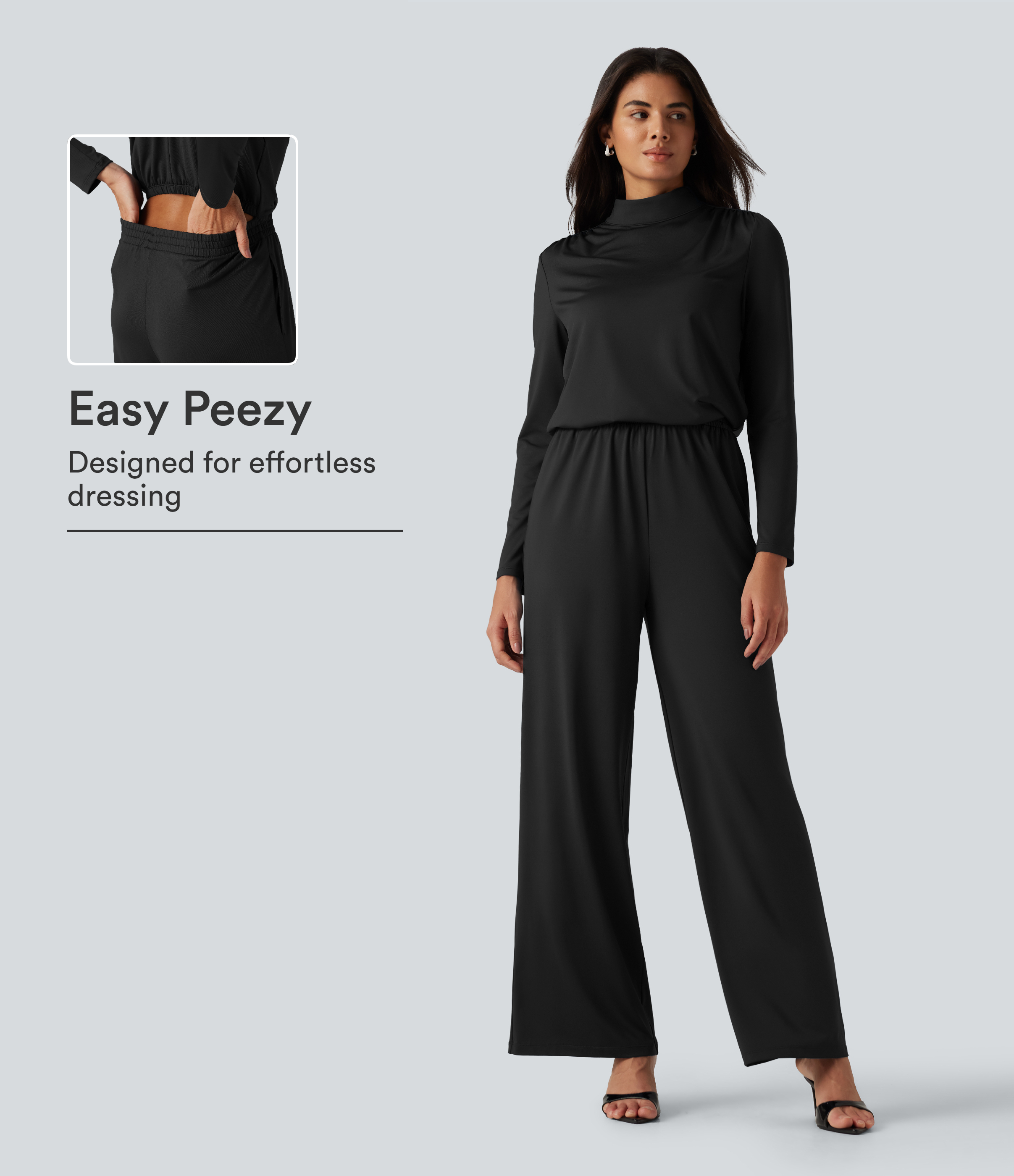 Stand Collar Long Sleeve Straight Leg Jumpsuit with Pockets-Easy Peezy Edition