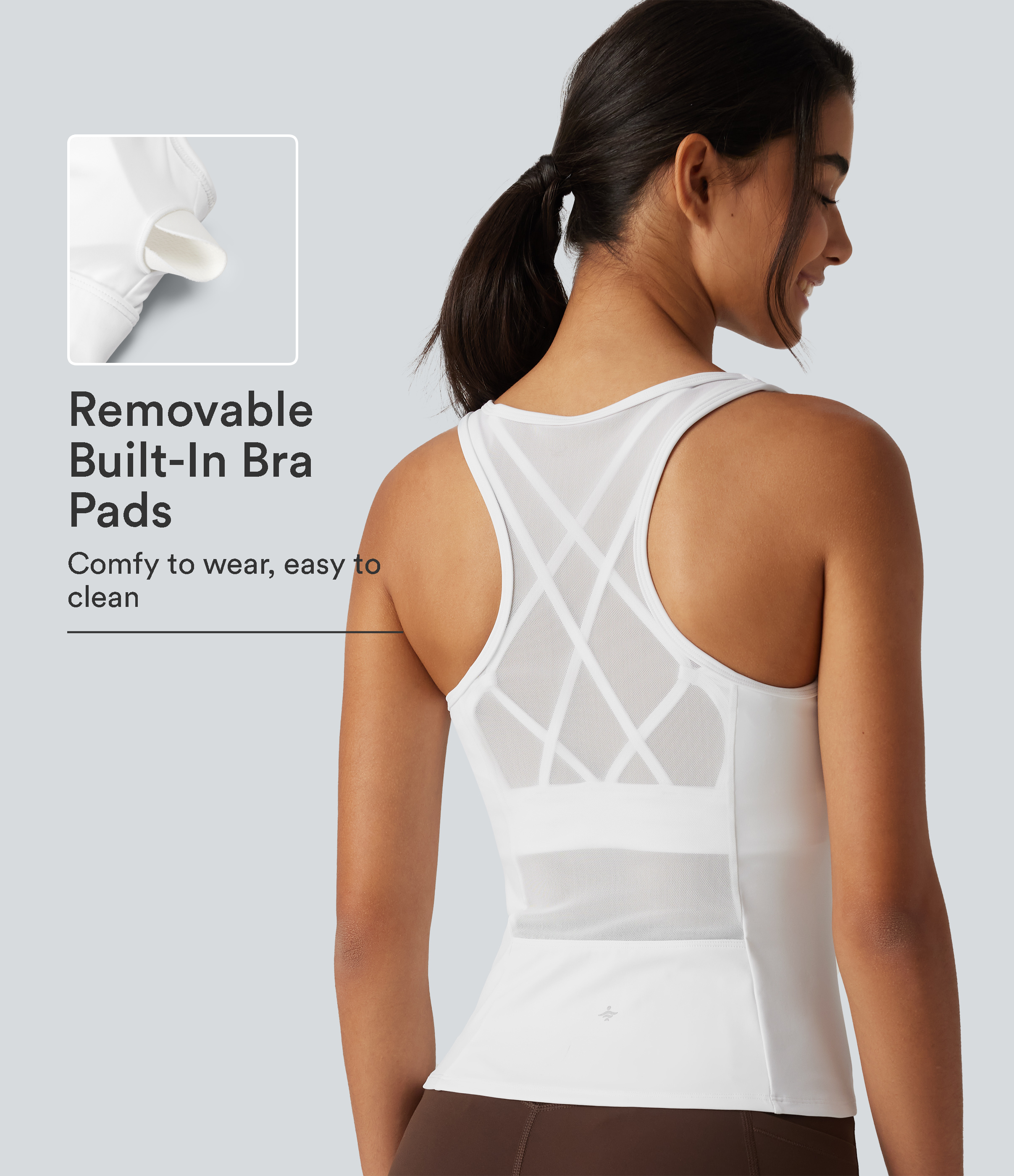 Crisscross Racerback Built-in-Bra Contrast Mesh Dance Tank Top