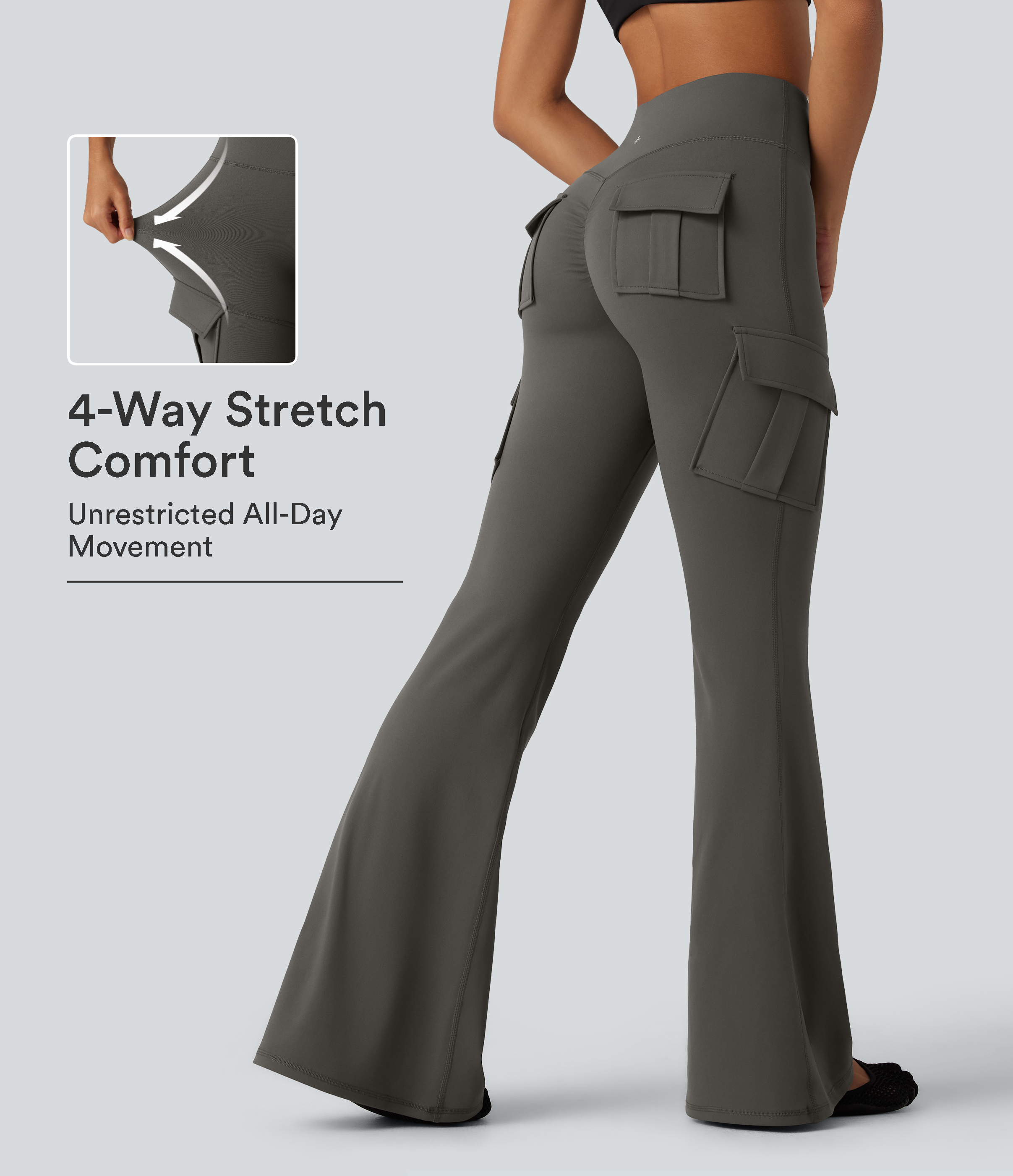 DayStretch High Waisted Flare Cargo Skinny Yoga Pants with Pockets