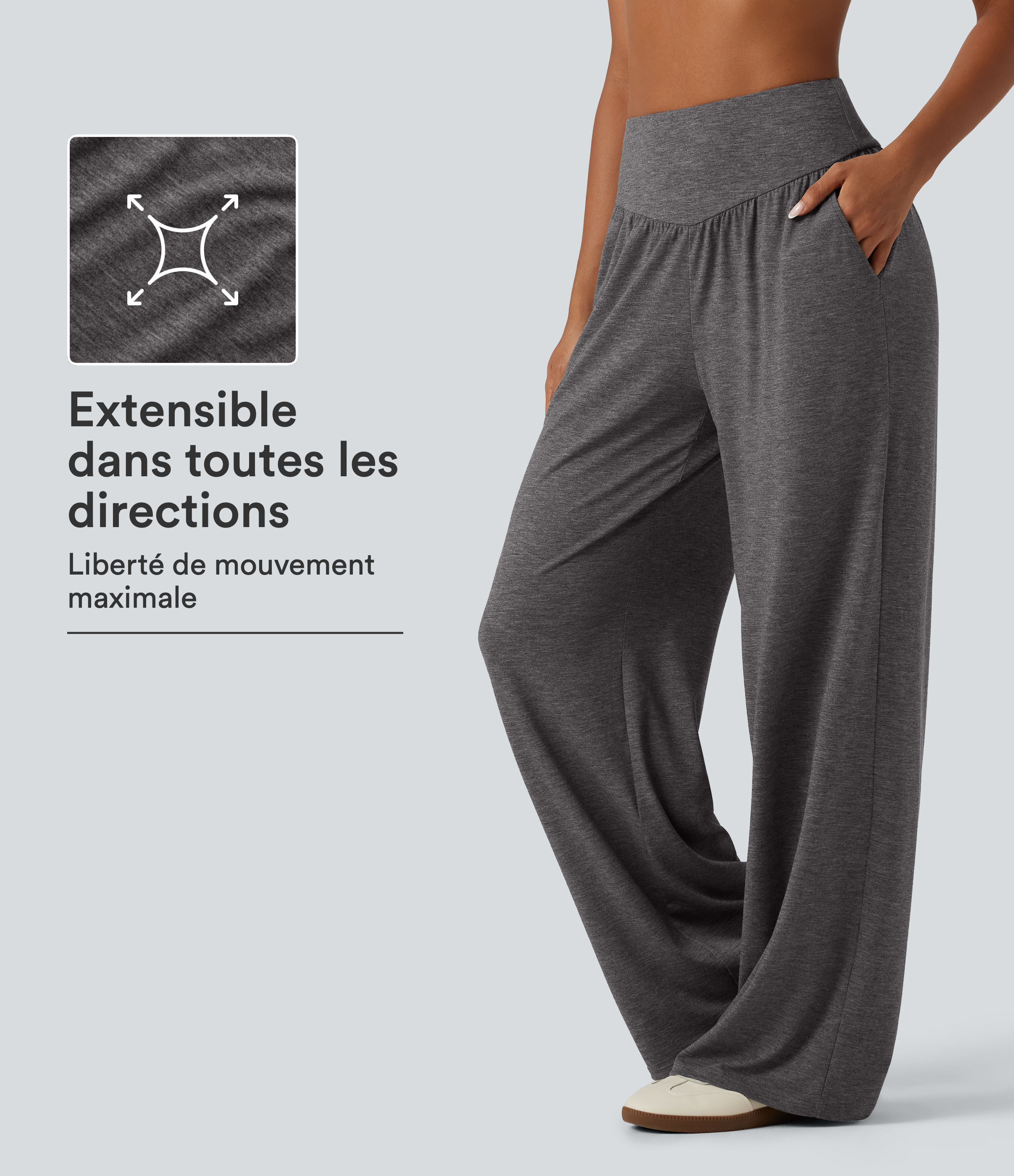 Pantalon de yoga baggy taille haute froncé avec poches