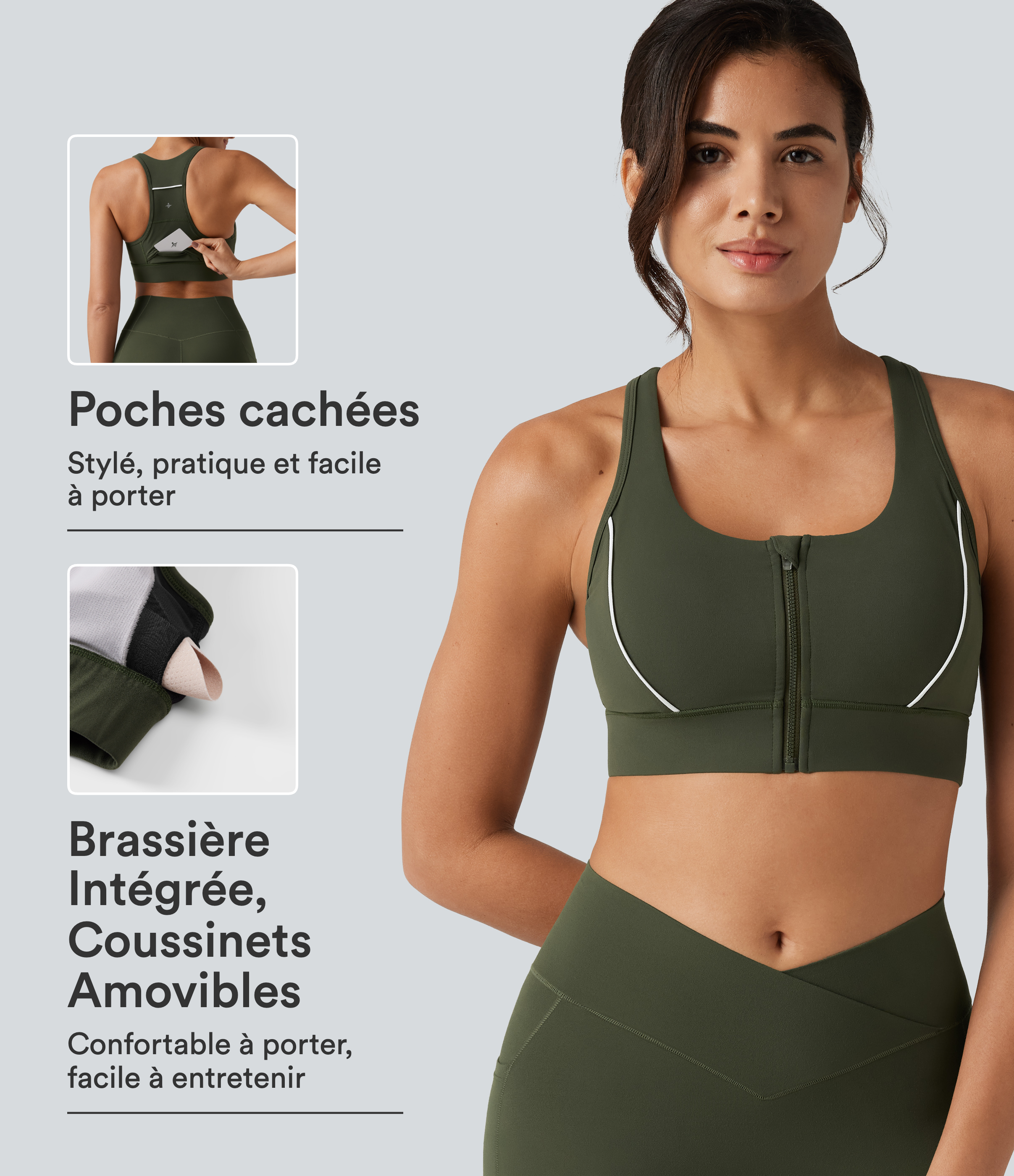 Brassière de training Halara UltraSculpt™ maintien moyen color block à dos nageur avec coussinets amovibles et poche