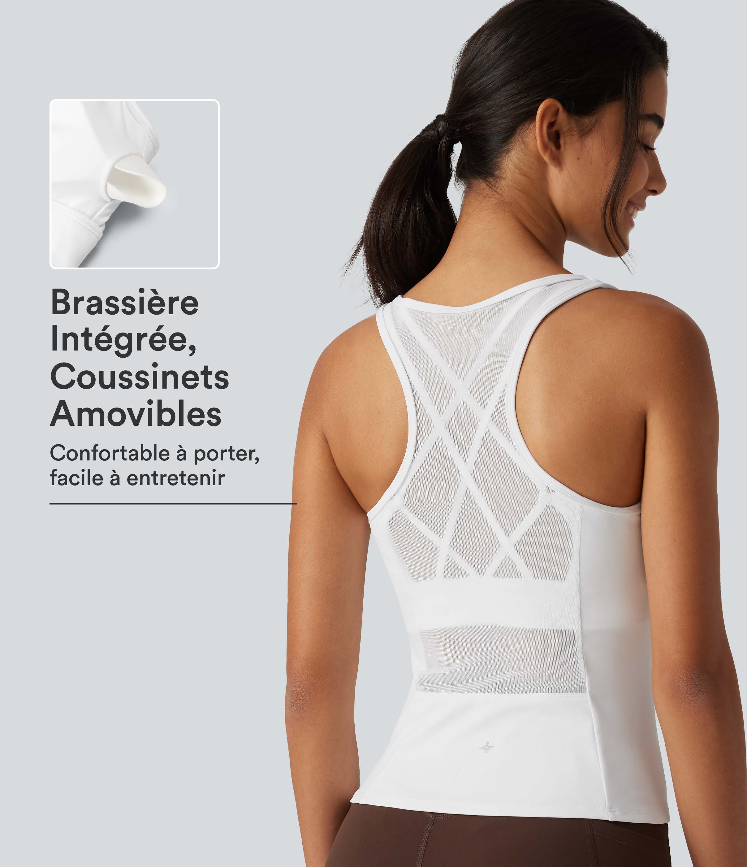 Débardeur de danse en mesh contrasté à dos nageur croisé avec coussinets amovibles